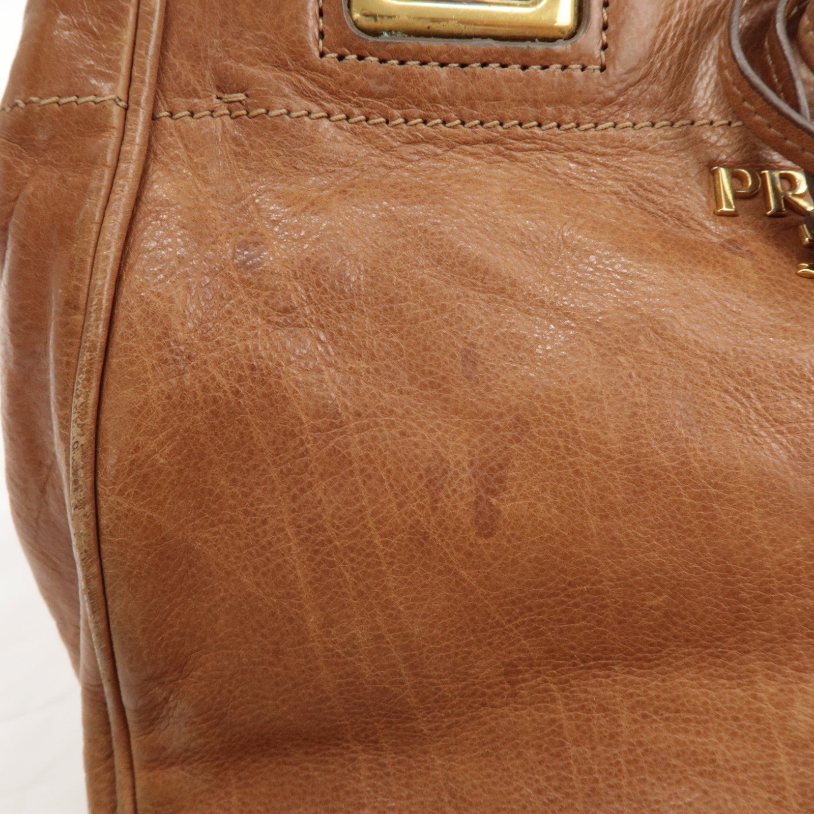 prada logo leather ribbon 2way bag hand bag brown bn2245 used prada logo leather ribbon 2way bag hand bag brown bn2245 used
