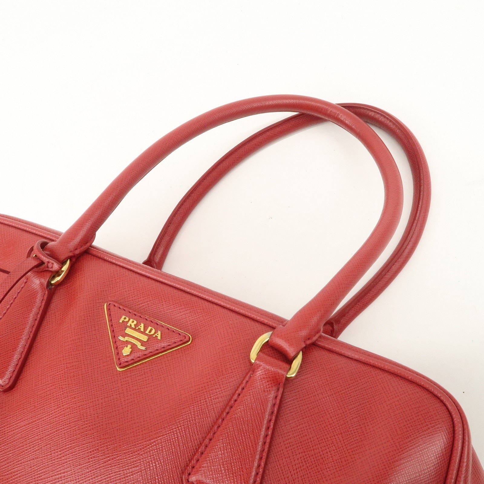 prada triangle logo saffiano leather boston bag hand bag red bl0095 used prada triangle logo saffiano leather boston bag hand bag red bl0095 used