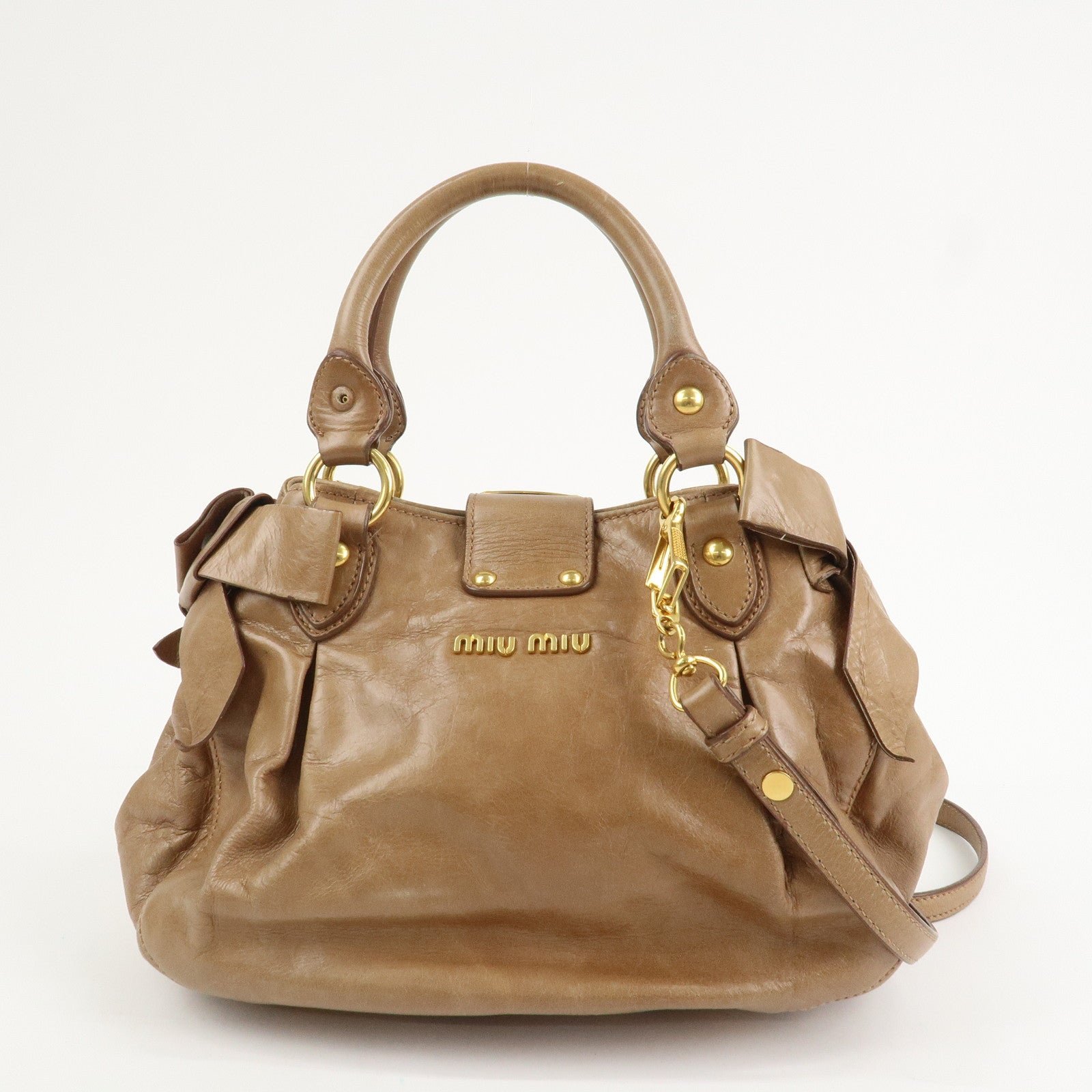 miu miu leather side ribbon 2way bag hand bag beige gold miu miu leather side ribbon 2way bag hand bag beige gold