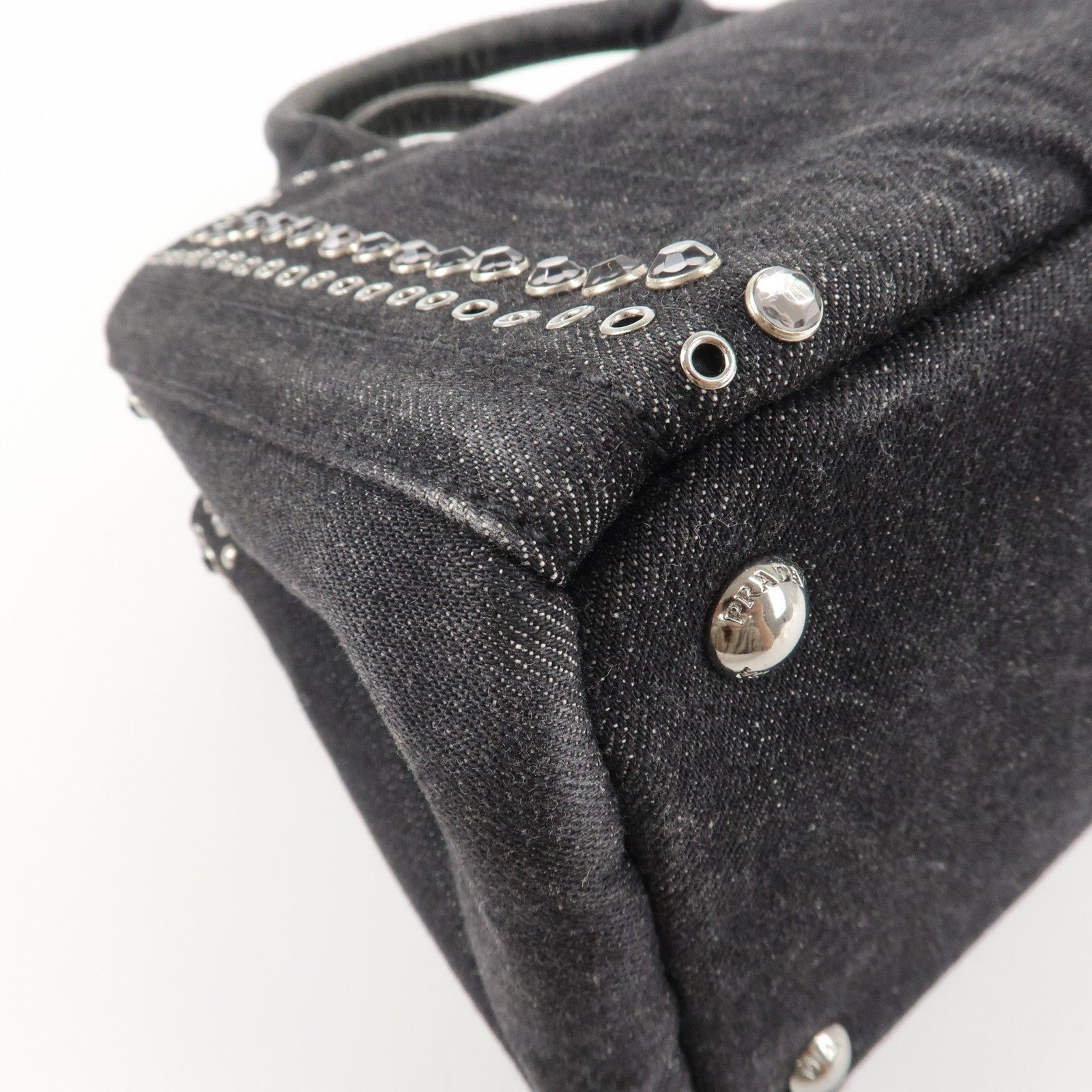 prada canapa mini canvas studs 2way shoulder bag hand bag black b2439g used prada canapa mini canvas studs 2way shoulder bag hand bag black b2439g used