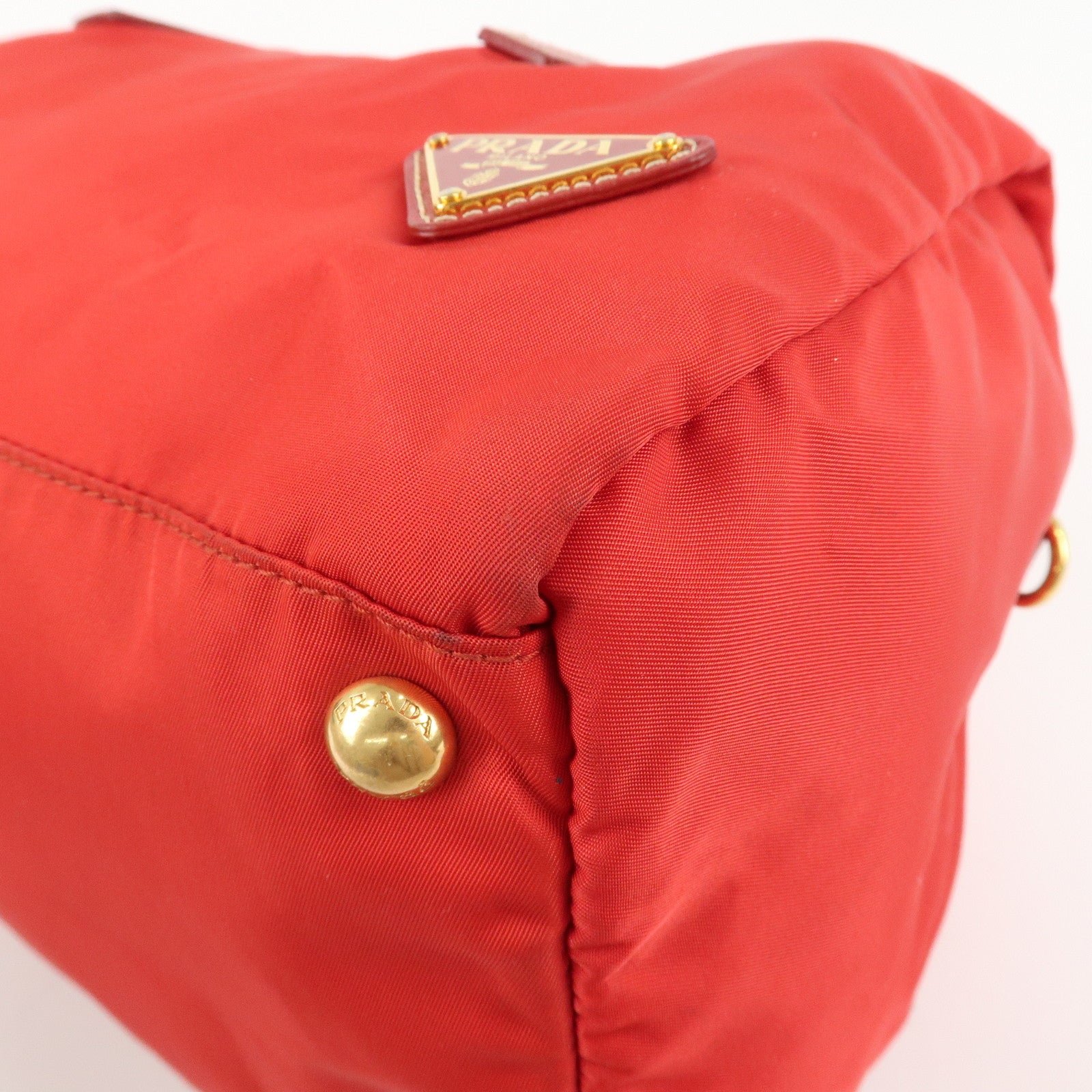 prada triangle logo nylon leather 2way shoulder bag hand bag red used prada triangle logo nylon leather 2way shoulder bag hand bag red used