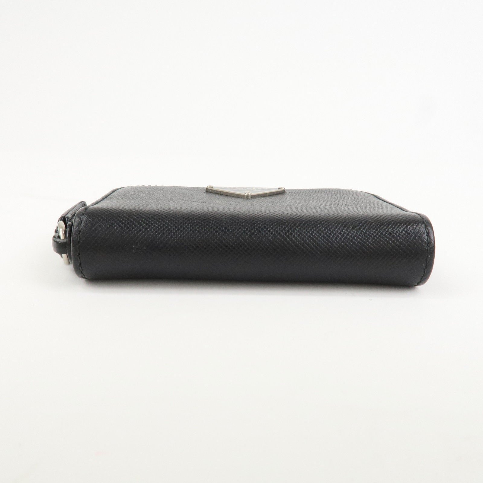 prada triangle logo saffiano leather round zippy coin case black prada triangle logo saffiano leather round zippy coin case black