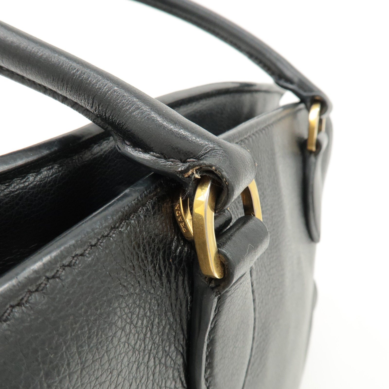 prada leather 2way bag shoulder hand bag black gold used prada leather 2way bag shoulder hand bag black gold used