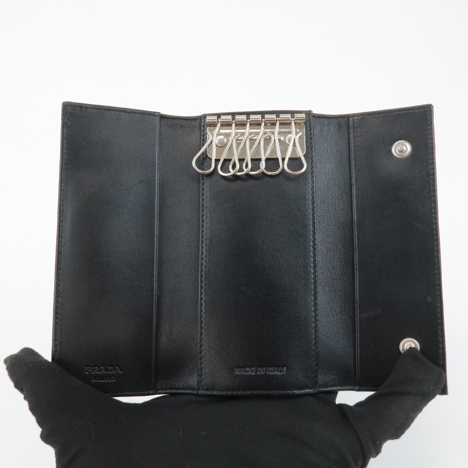 prada triangle logo nylon 6 key case key holder black m26x used prada triangle logo nylon 6 key case key holder black m26x used