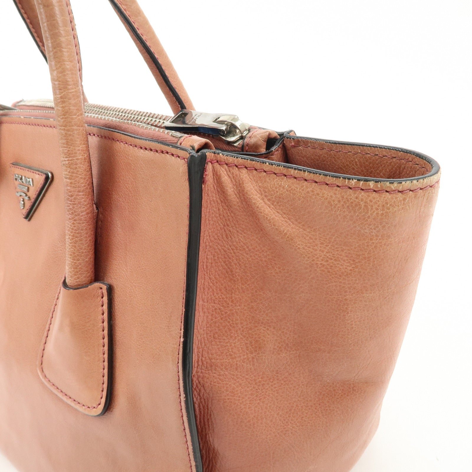 prada triangle logo leather 2way tote bag hand bag pink b2625m prada triangle logo leather 2way tote bag hand bag pink b2625m