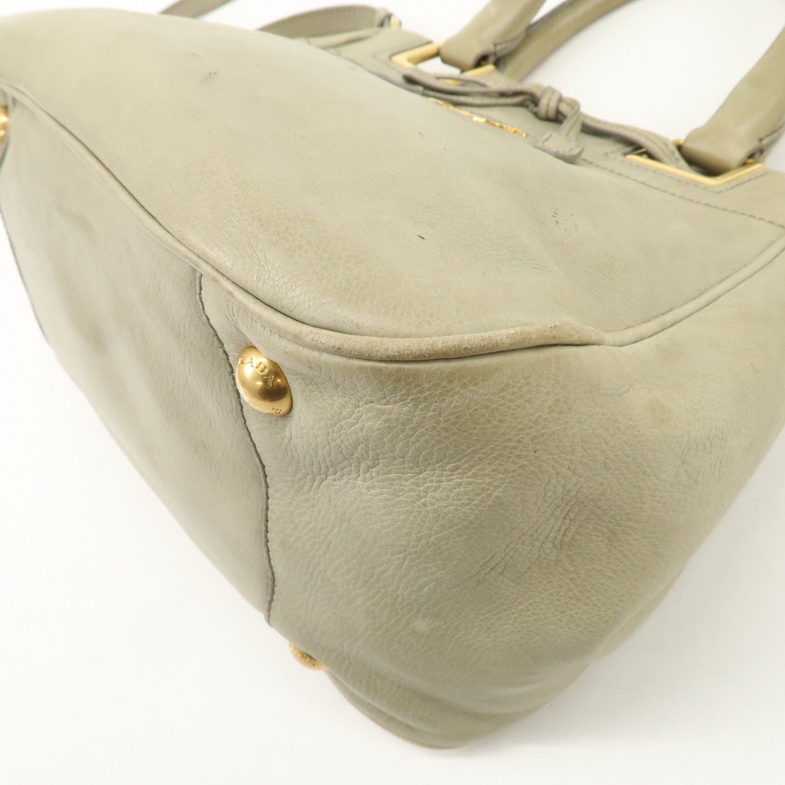 prada logo ribon leather 2way tote bag hand bag beige gold hdw bn2245 used prada logo ribon leather 2way tote bag hand bag beige gold hdw bn2245 used