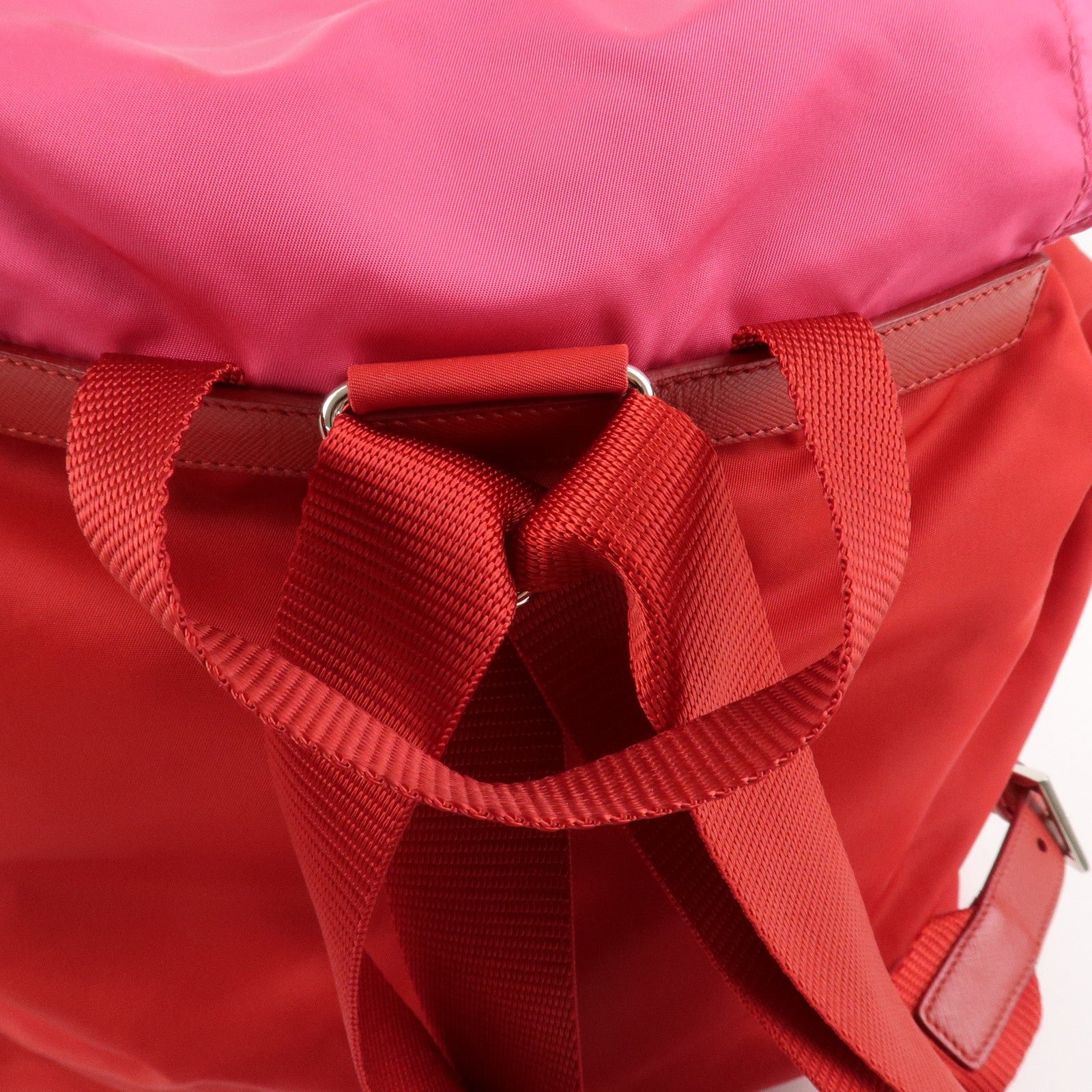prada triangle logo nylon leather backpack ruck sack pink b6677 used prada triangle logo nylon leather backpack ruck sack pink b6677 used