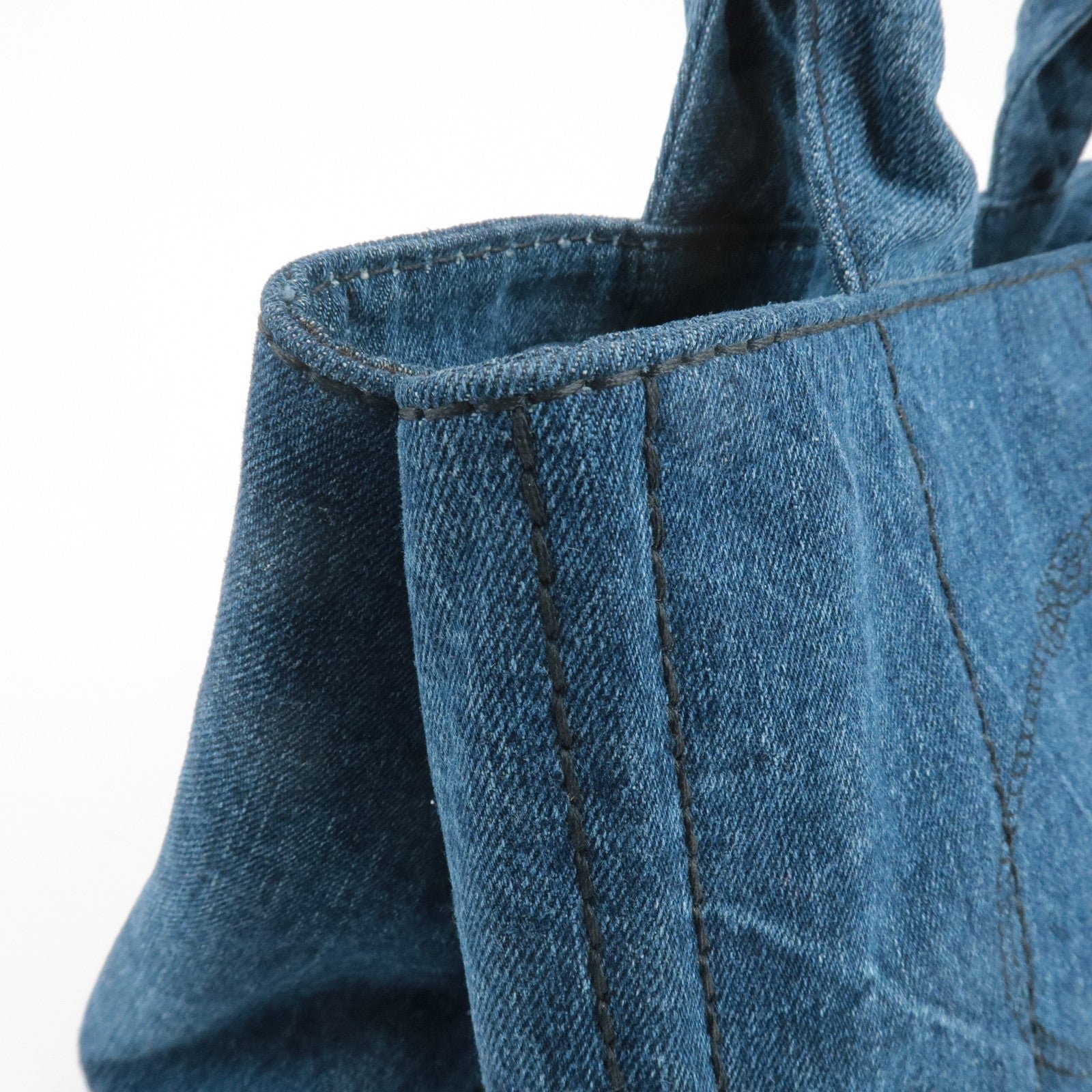 prada triangle logo canapa canvas denim hand bag navy b1877b used prada triangle logo canapa canvas denim hand bag navy b1877b used