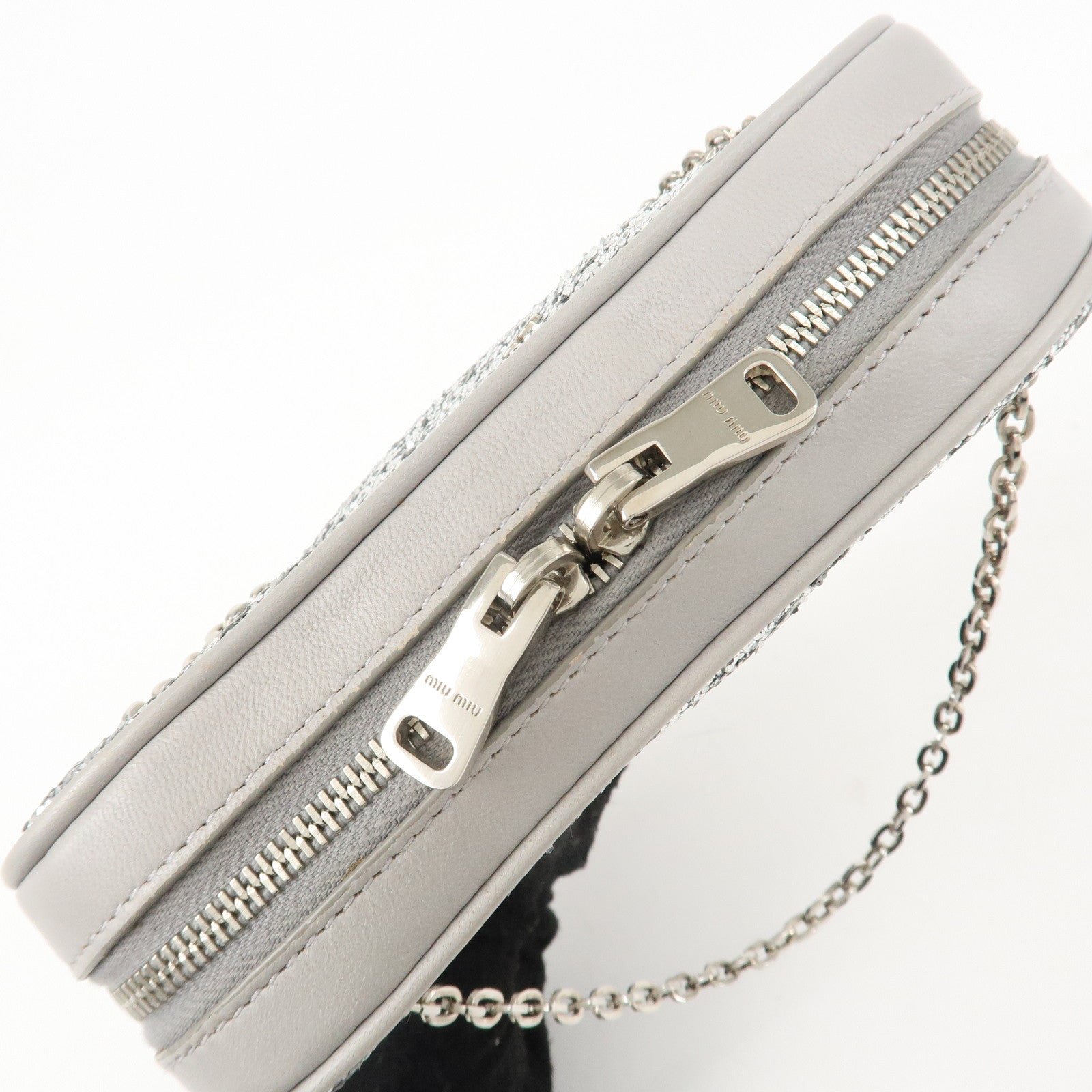 miu miu leather glitter pouch cosmetic pouch silver 5nd001 used miu miu leather glitter pouch cosmetic pouch silver 5nd001 used