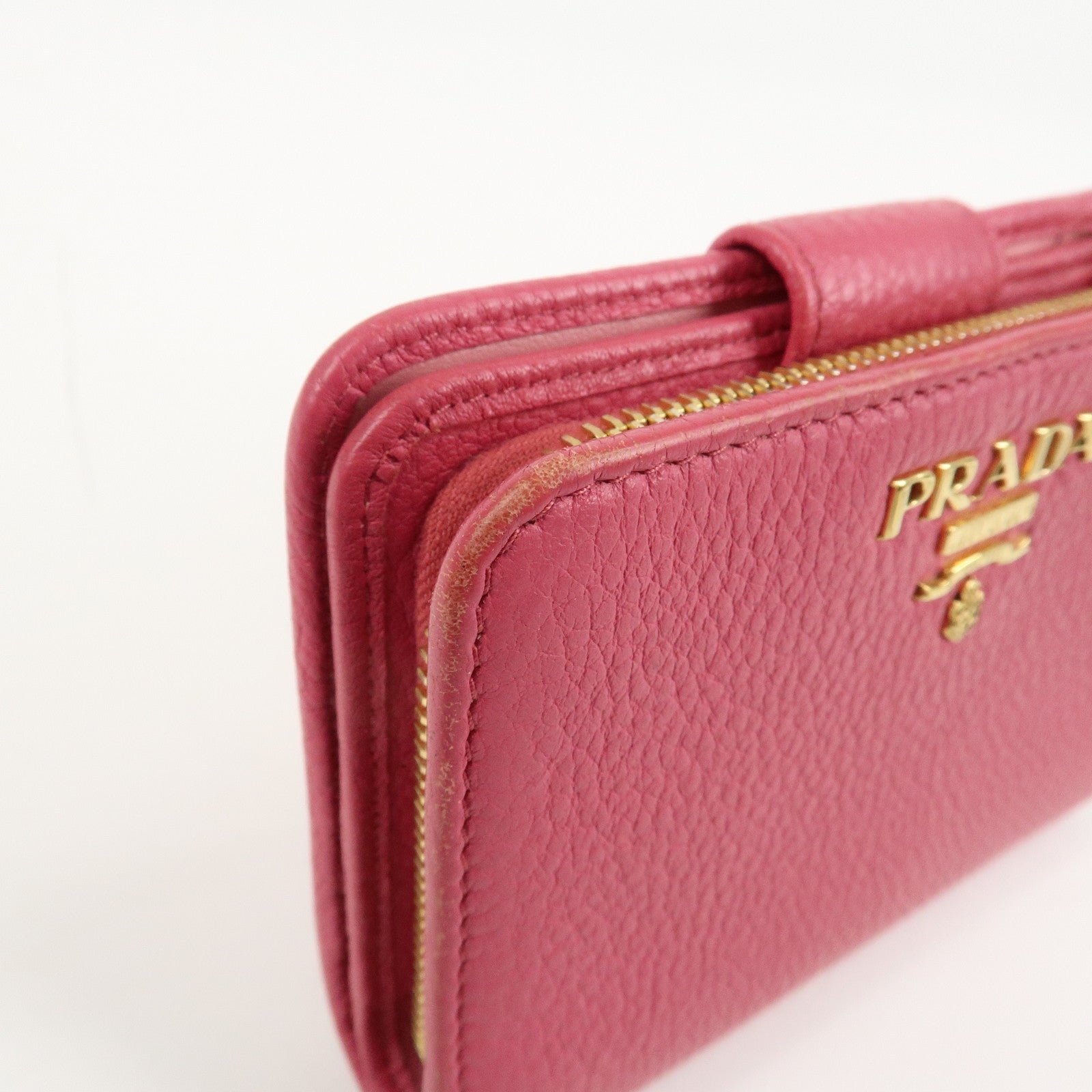 prada logo leather bi fold wallet small wallet pink 1ml018 used prada logo leather bi fold wallet small wallet pink 1ml018 used