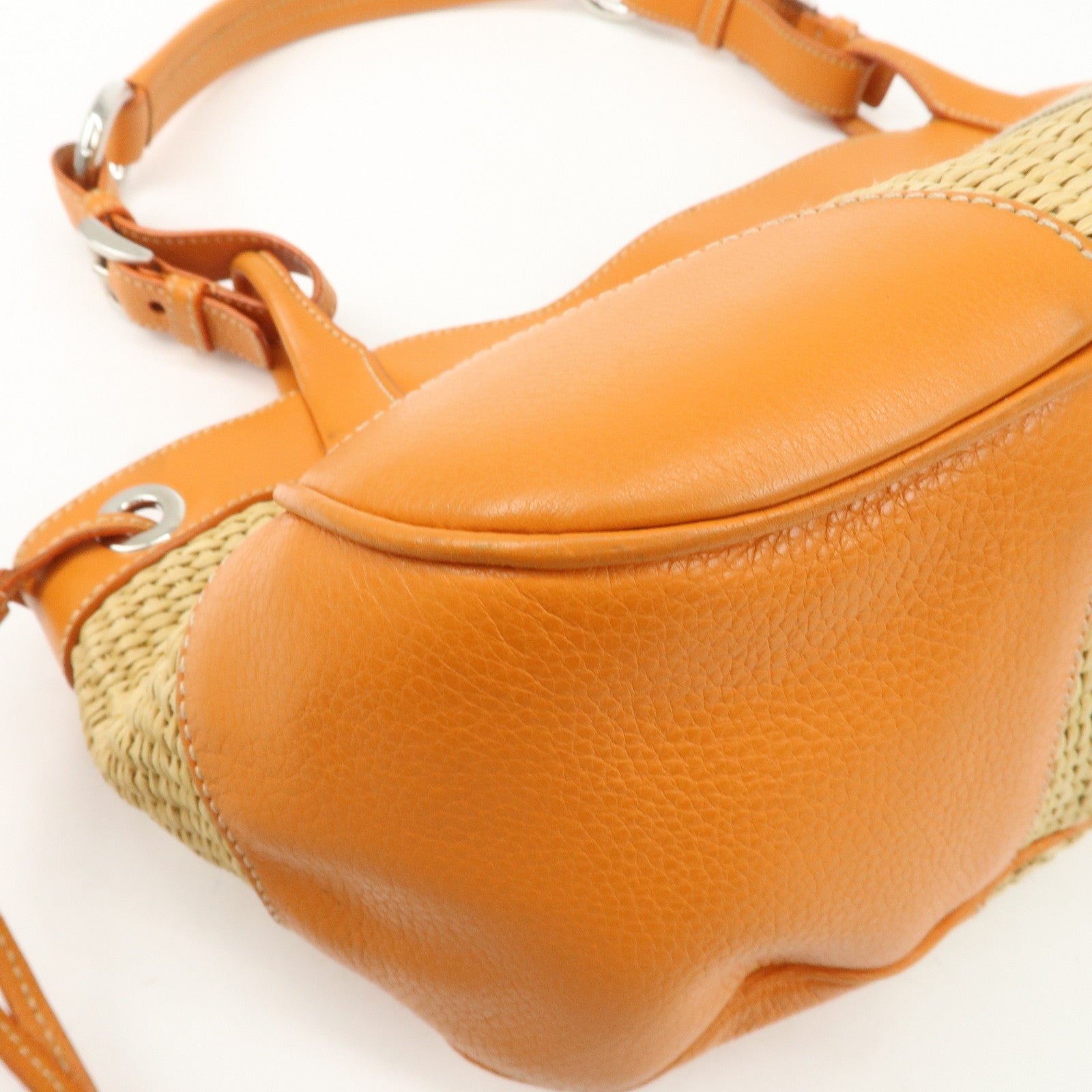 prada triangle logo raffia leather shoulder bag beige orange prada triangle logo raffia leather shoulder bag beige orange