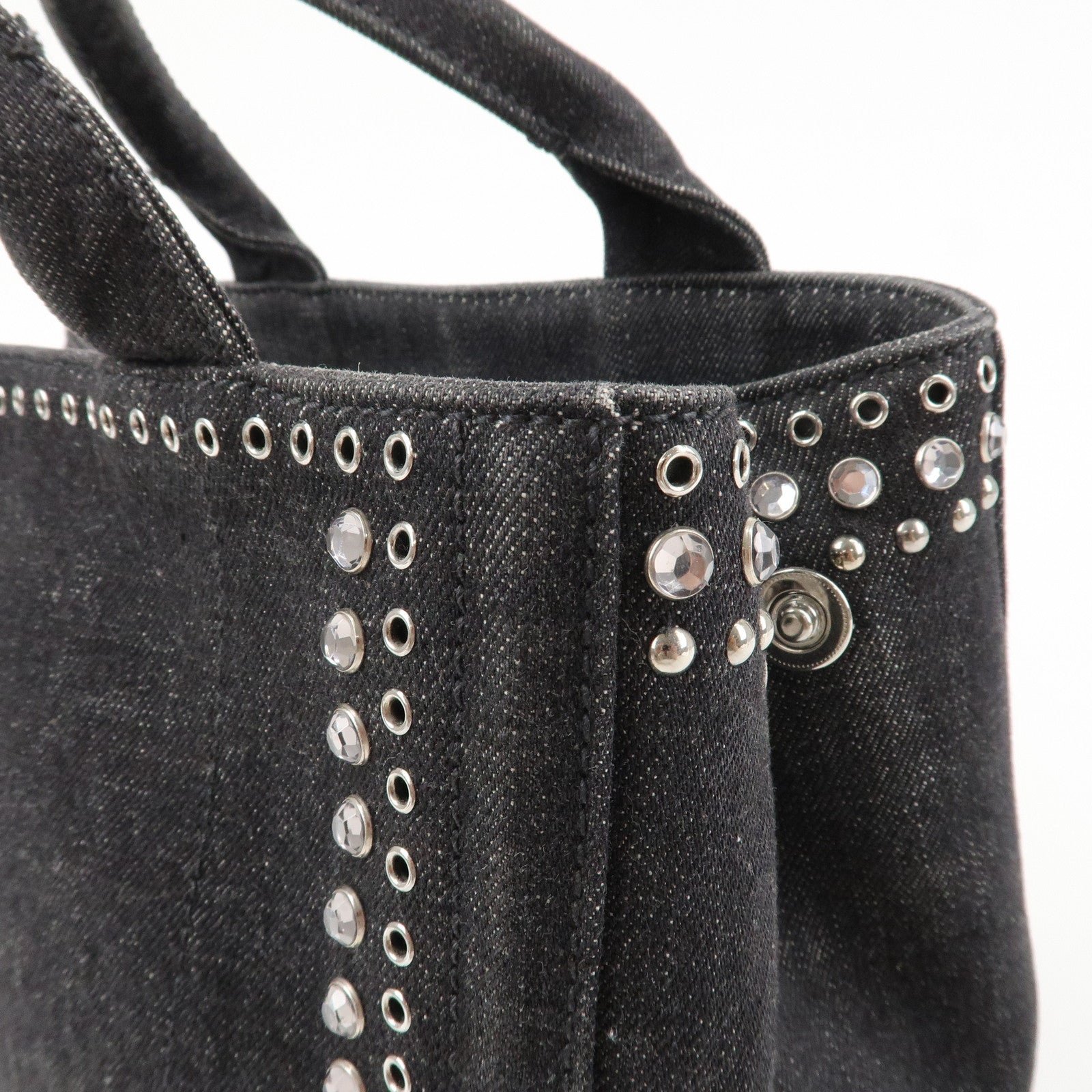 prada canapa mini canvas studs 2way shoulder bag hand bag black b2439g used prada canapa mini canvas studs 2way shoulder bag hand bag black b2439g used