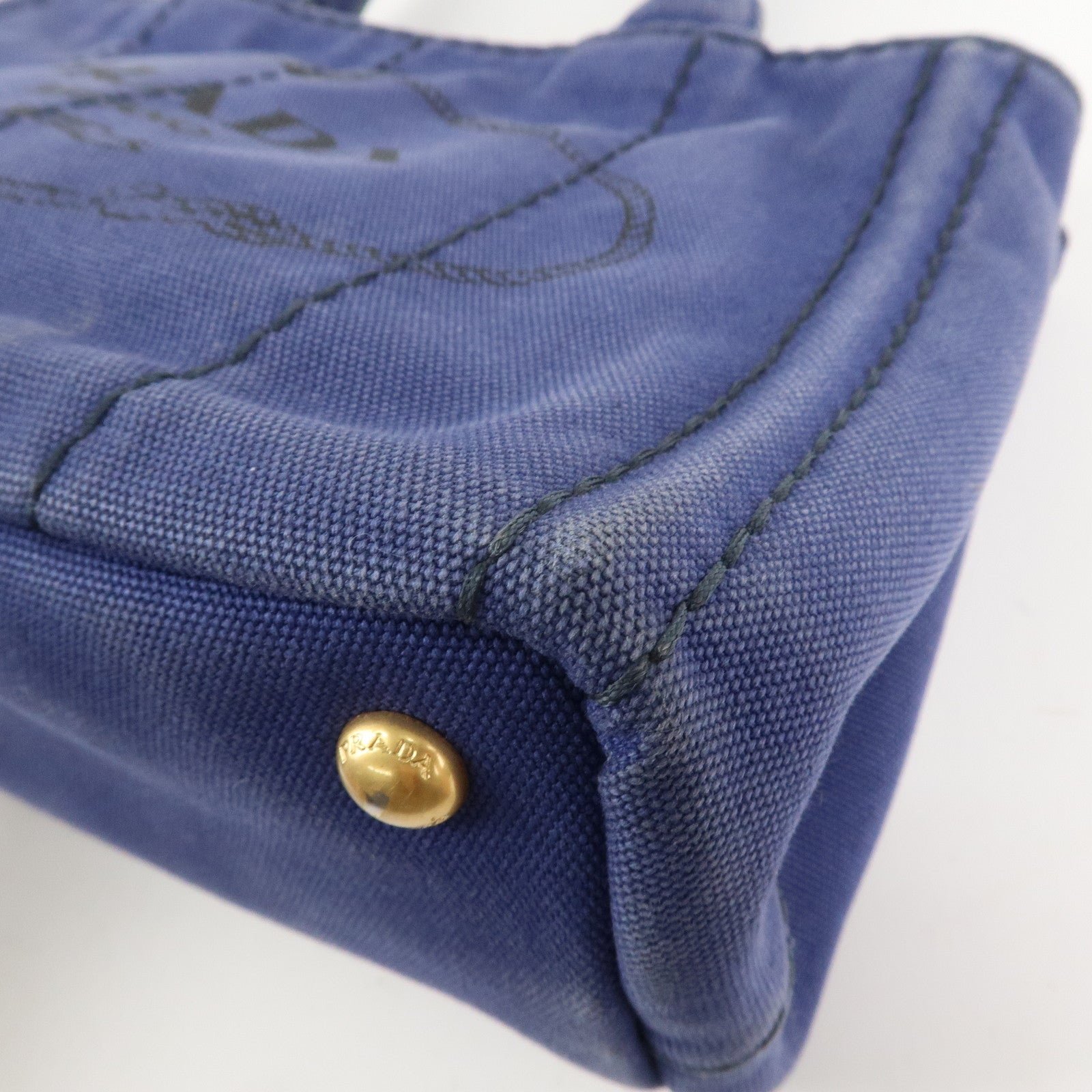 prada logo canapa canvas 2way tote bag hand bag navy b2642b used prada logo canapa canvas 2way tote bag hand bag navy b2642b used