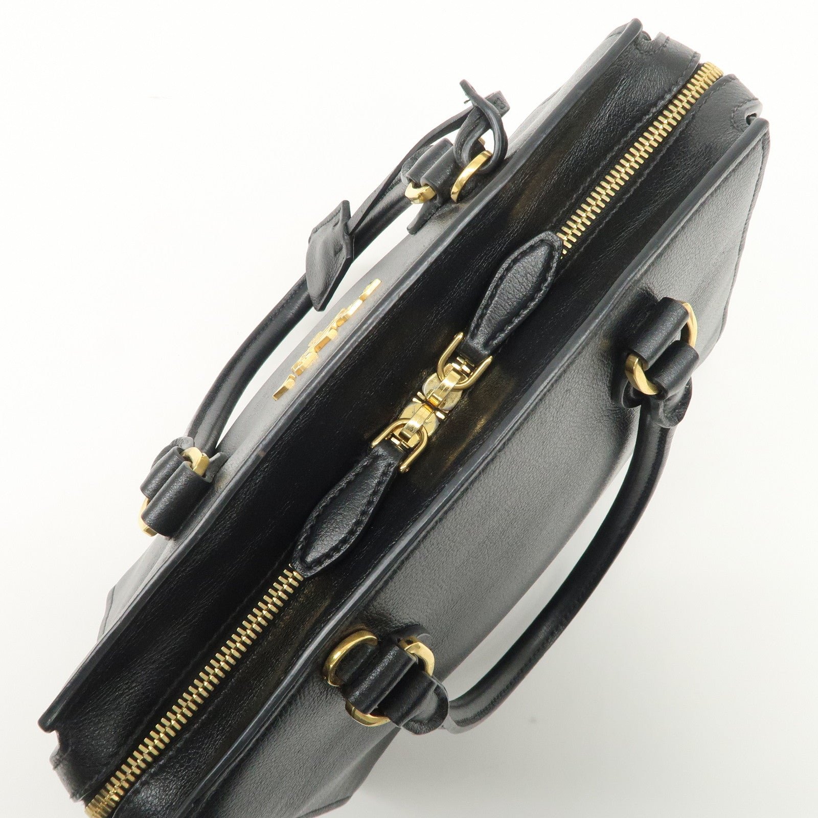 prada leather 2way bag hand bag black gold hardware used prada leather 2way bag hand bag black gold hardware used