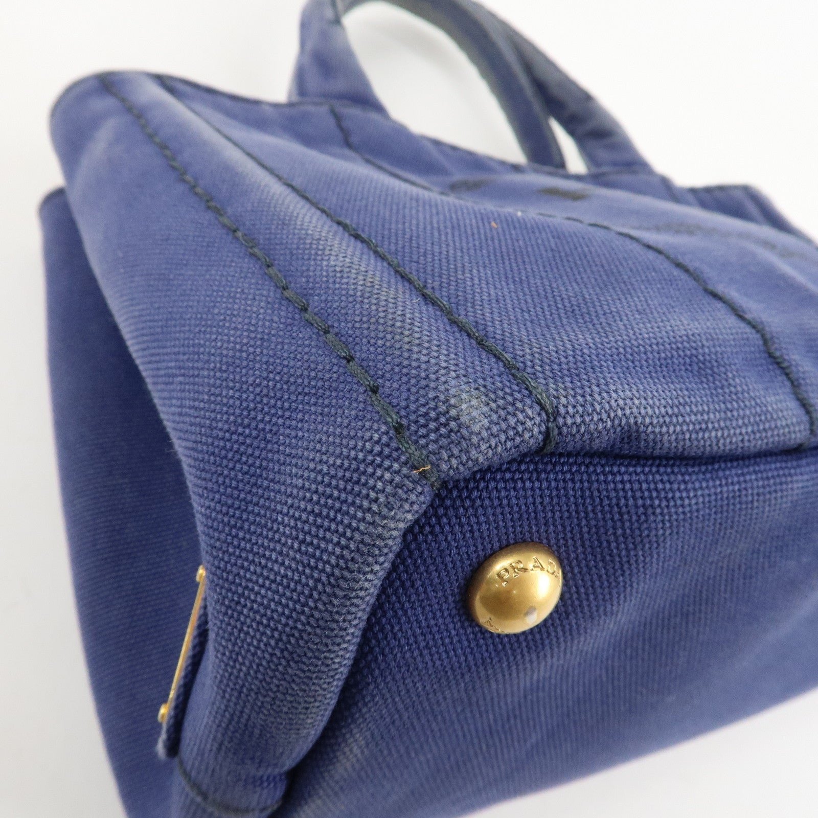 prada logo canapa canvas 2way tote bag hand bag navy b2642b used prada logo canapa canvas 2way tote bag hand bag navy b2642b used