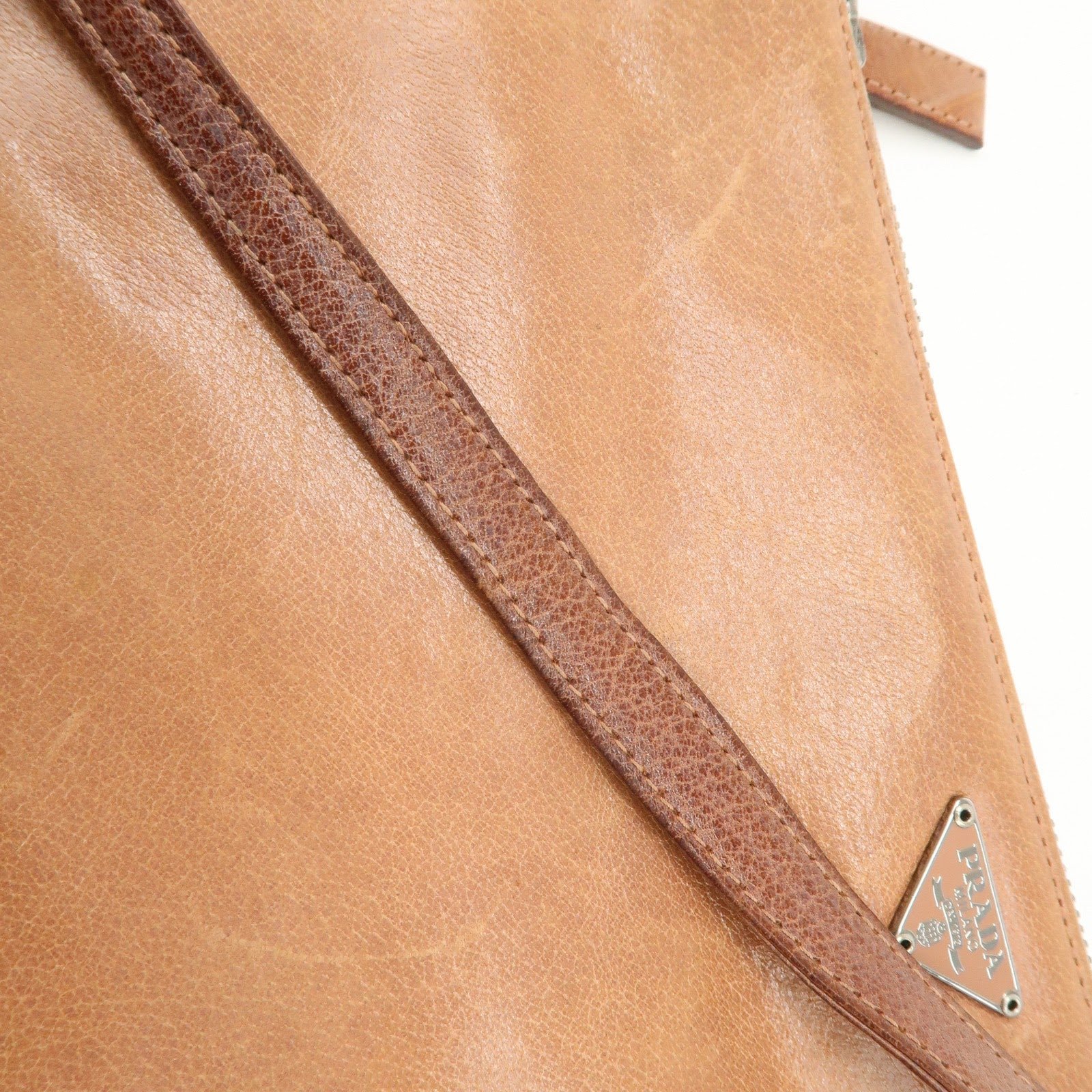 prada triangle logo leather shoulder bag hand bag brown used prada triangle logo leather shoulder bag hand bag brown used