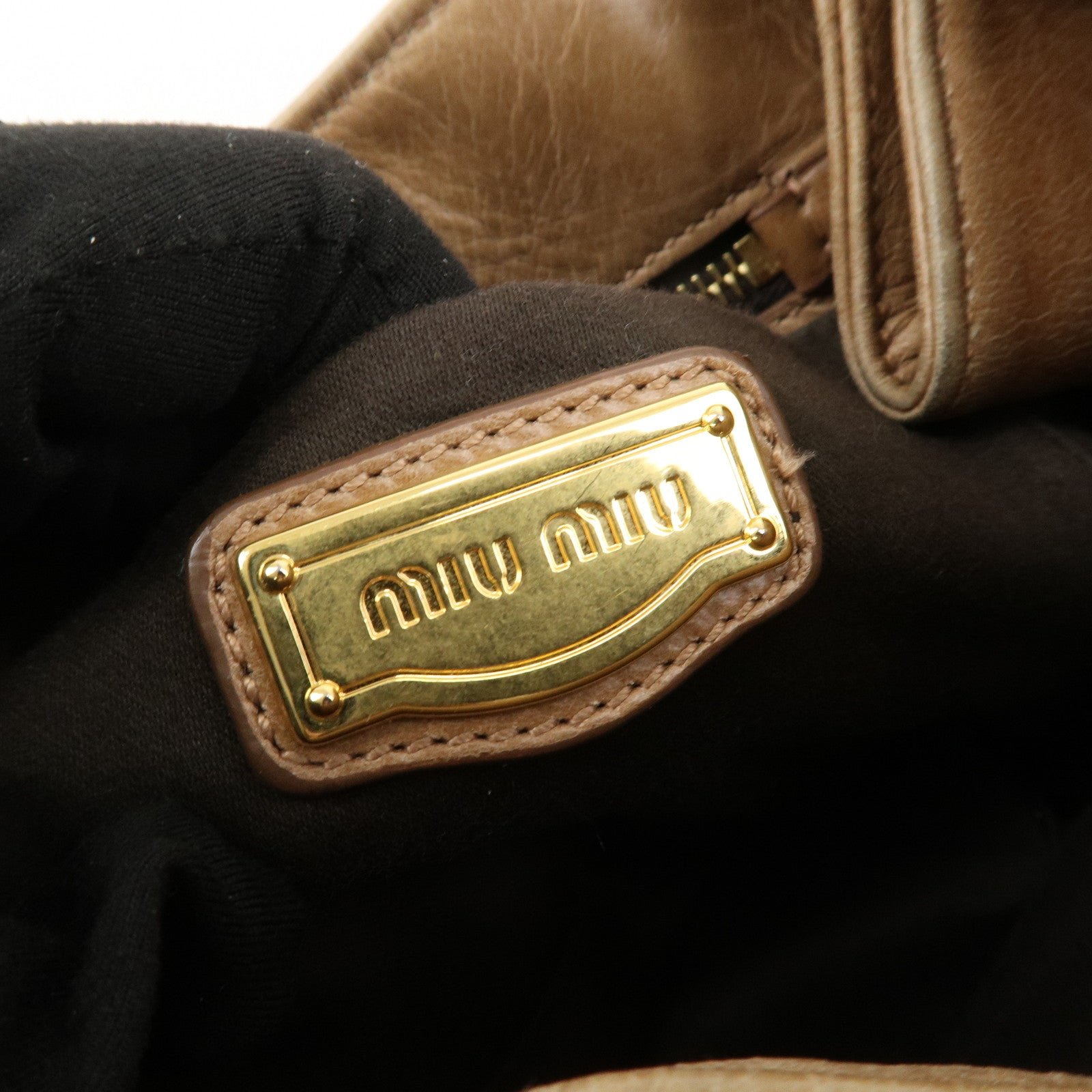 miu miu leather side ribbon 2way bag hand bag beige gold miu miu leather side ribbon 2way bag hand bag beige gold