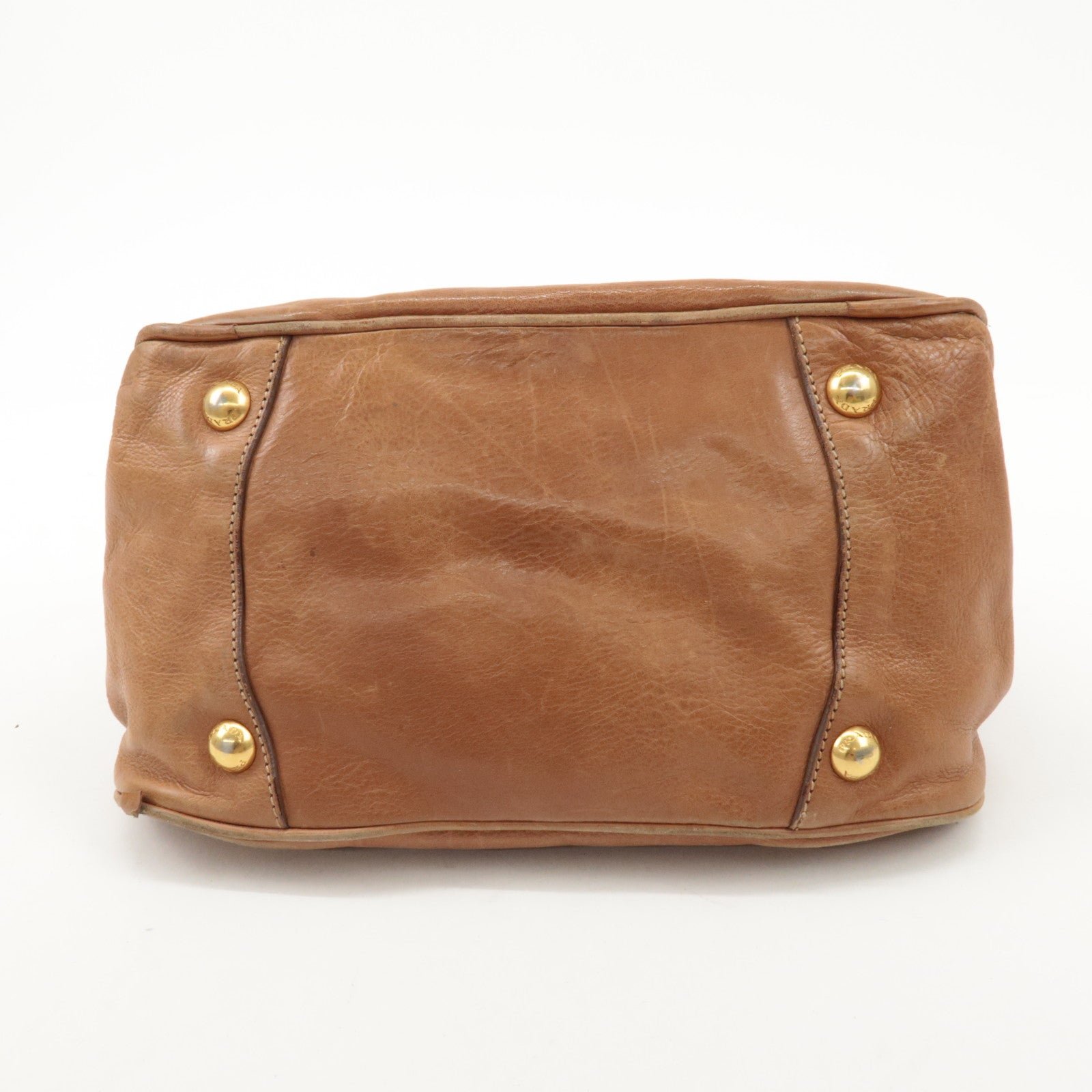 prada logo leather ribbon 2way bag hand bag brown bn2245 used prada logo leather ribbon 2way bag hand bag brown bn2245 used