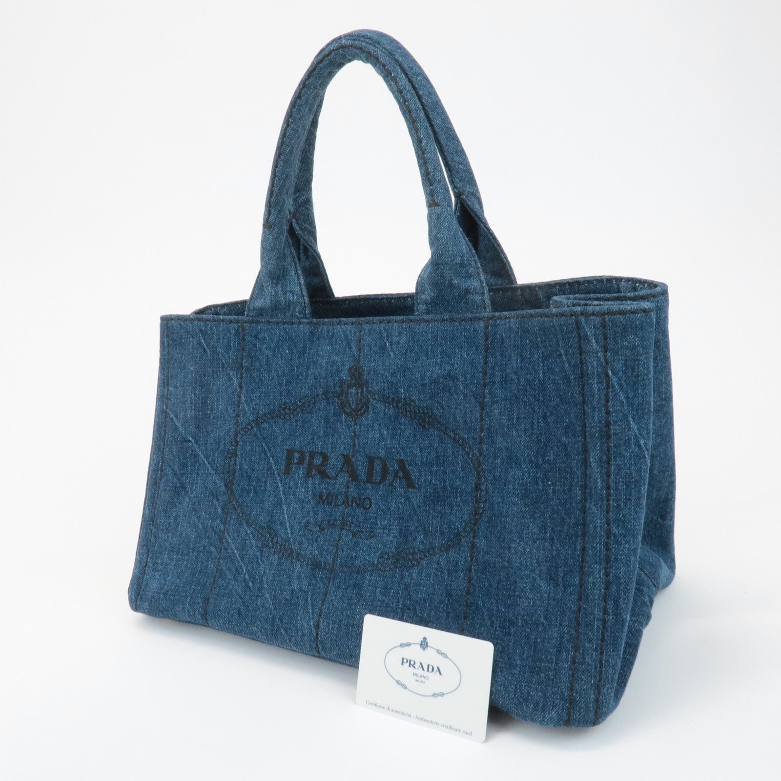 prada triangle logo canapa canvas denim hand bag navy b1877b used prada triangle logo canapa canvas denim hand bag navy b1877b used