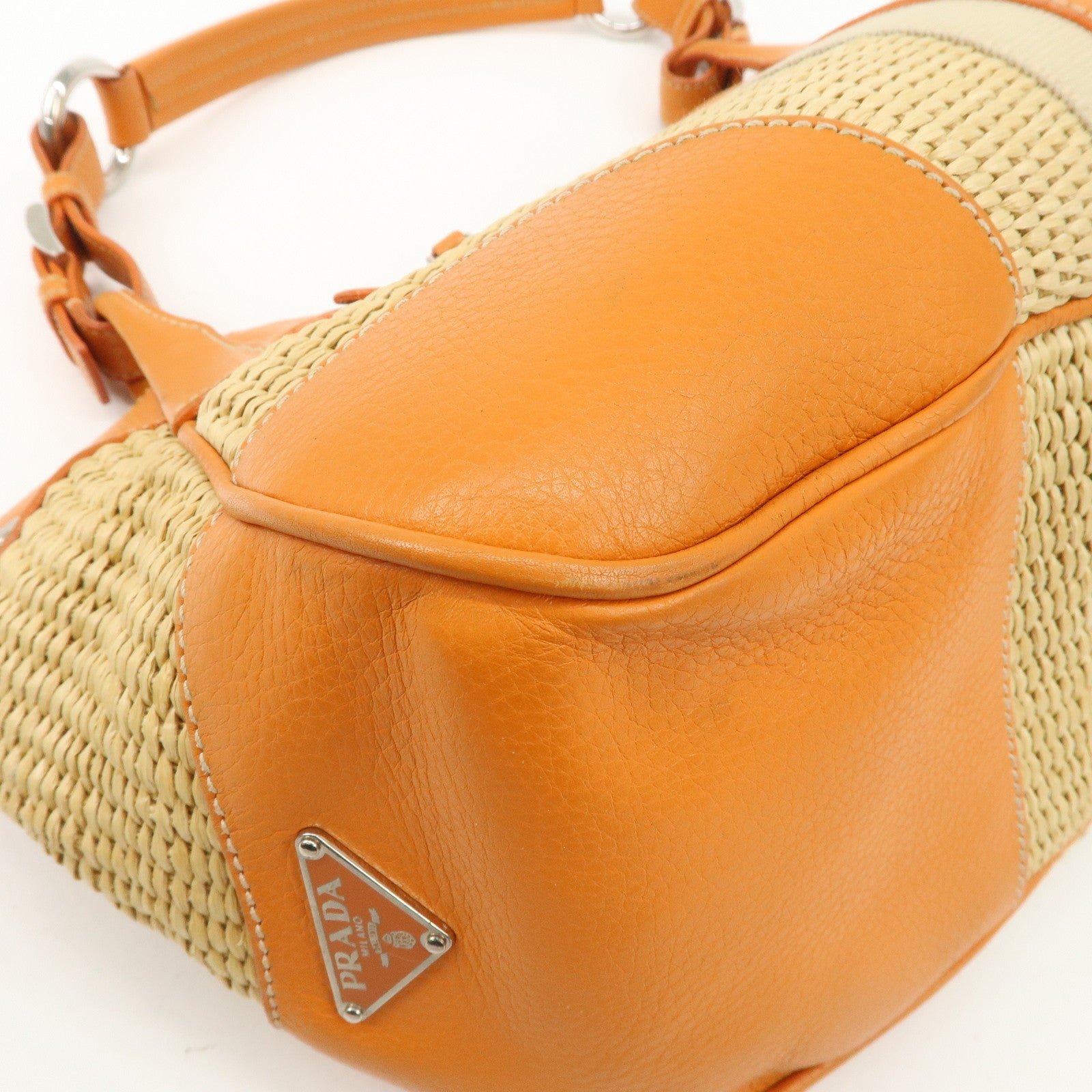 prada triangle logo raffia leather shoulder bag beige orange prada triangle logo raffia leather shoulder bag beige orange