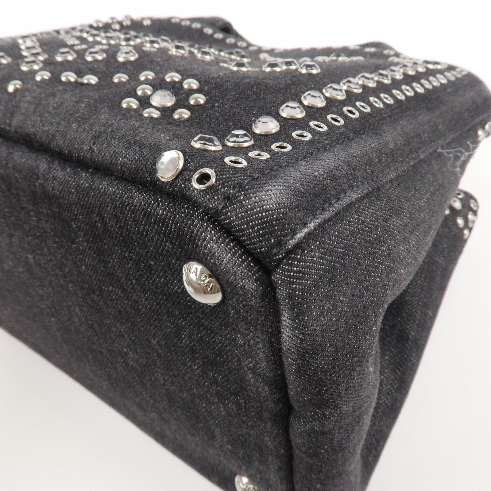 prada canapa mini canvas studs 2way shoulder bag hand bag black b2439g used prada canapa mini canvas studs 2way shoulder bag hand bag black b2439g used