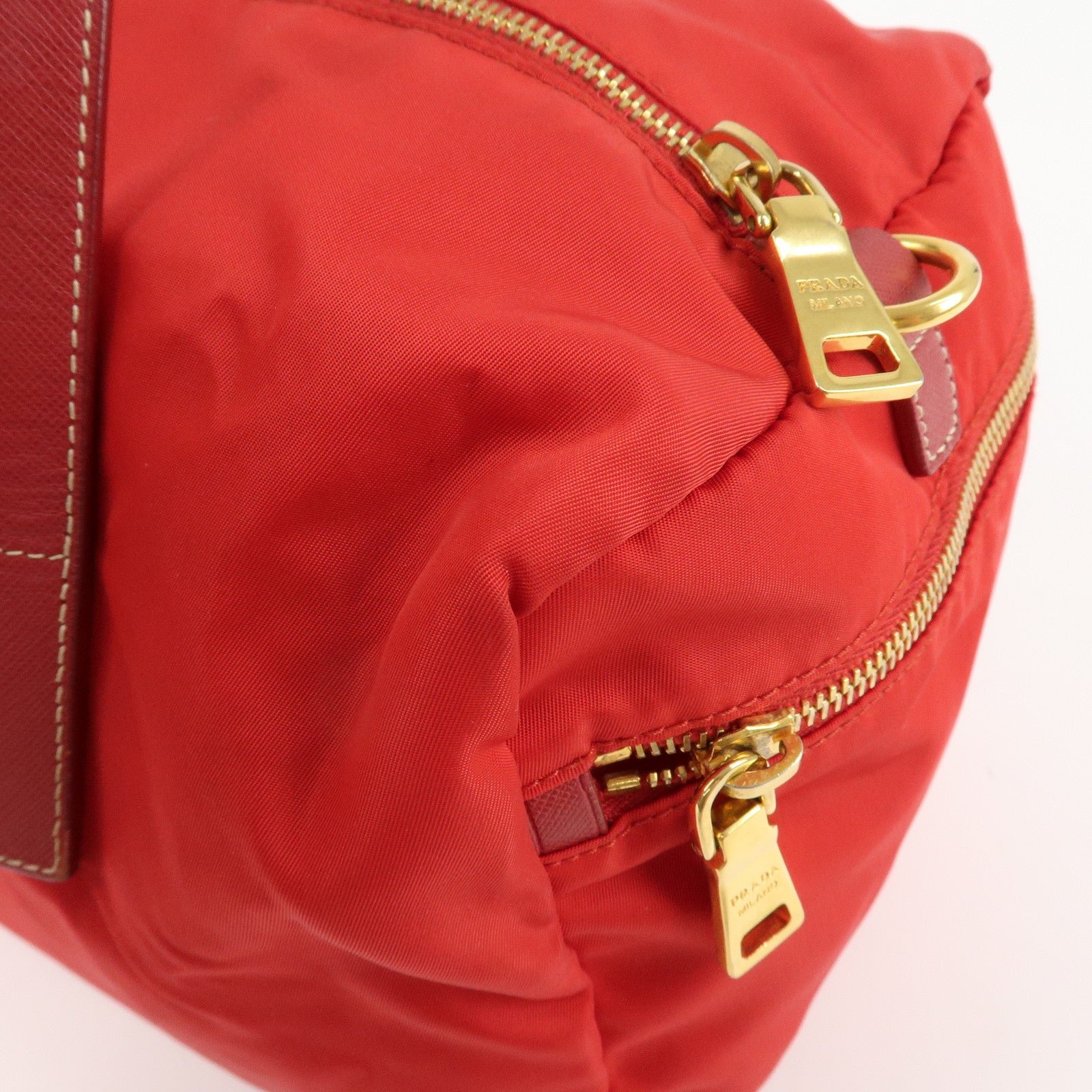 prada triangle logo nylon leather 2way shoulder bag hand bag red used prada triangle logo nylon leather 2way shoulder bag hand bag red used