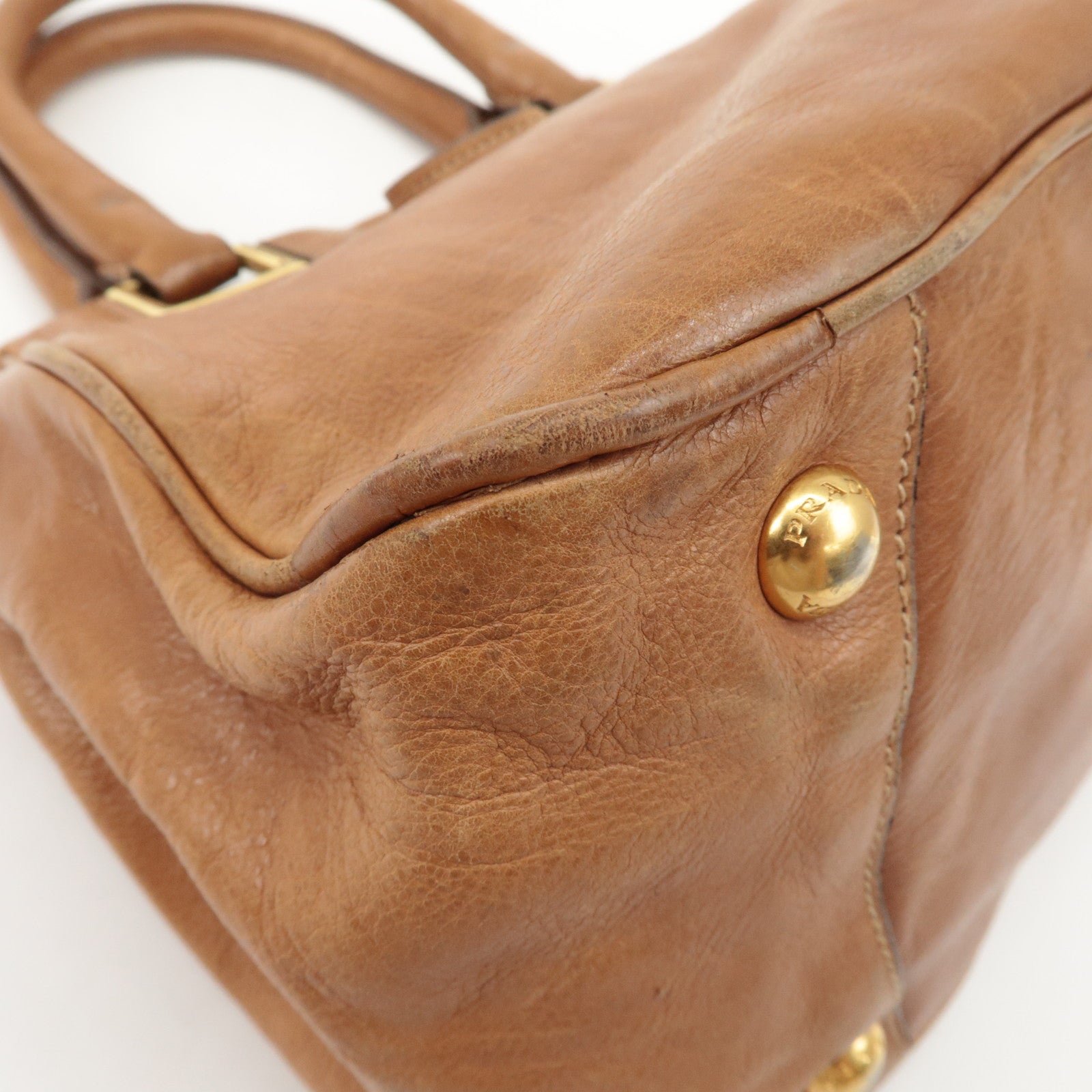 prada logo leather ribbon 2way bag hand bag brown bn2245 used prada logo leather ribbon 2way bag hand bag brown bn2245 used