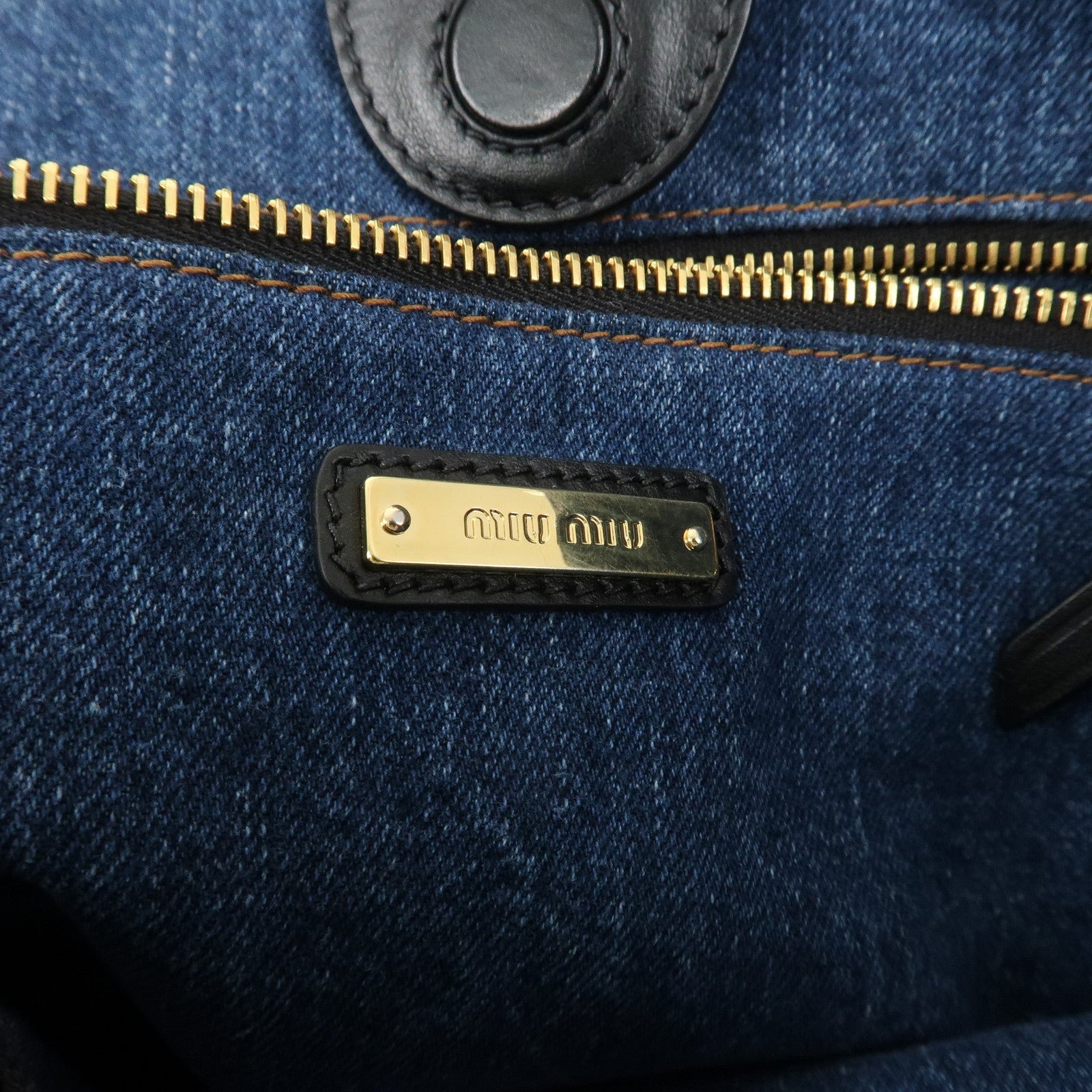 miu miu leather denim tote bag shoulder bag navy 5bg024 used miu miu leather denim tote bag shoulder bag navy 5bg024 used