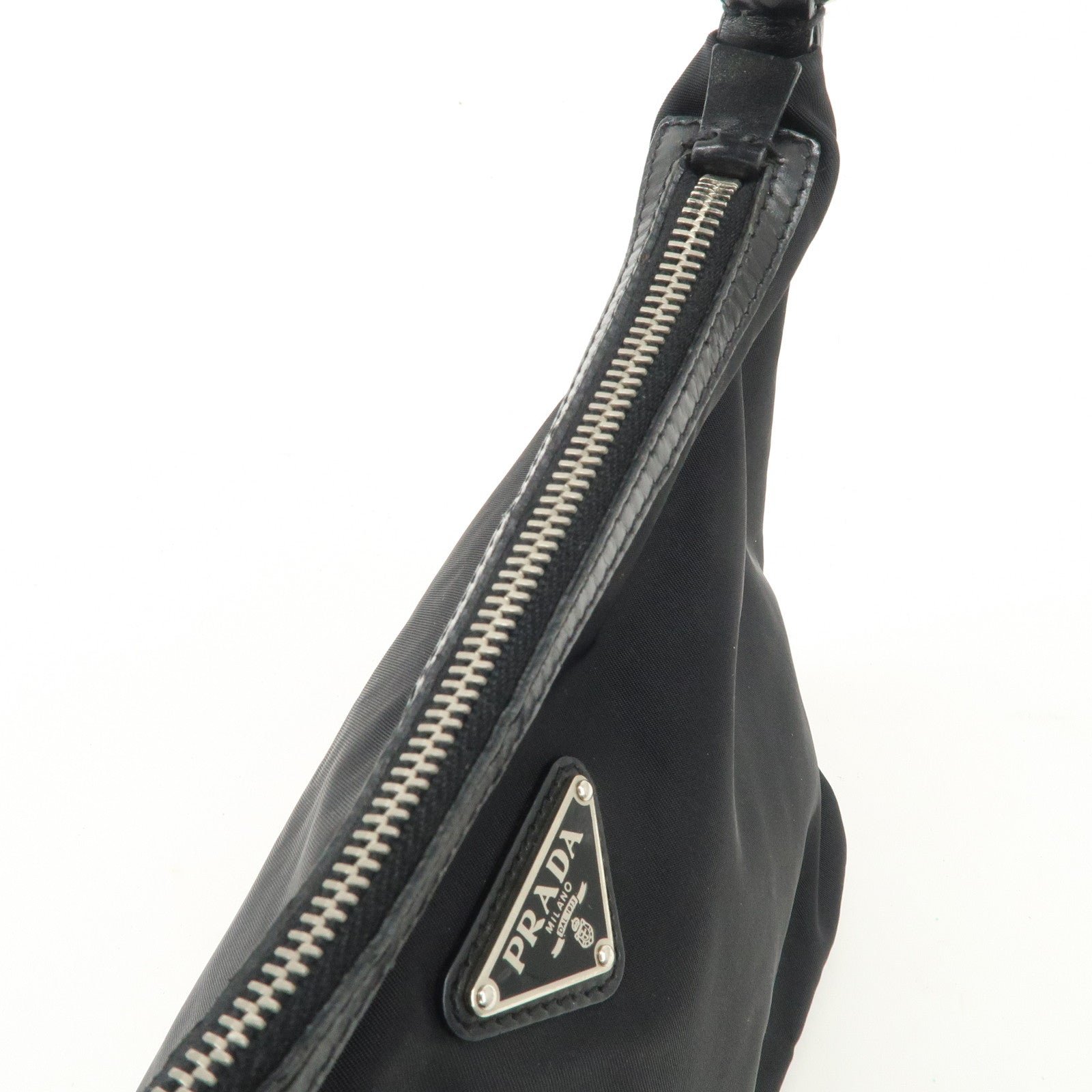 prada triangle logo nylon leather shoulder bag hand bag black br3121 used prada triangle logo nylon leather shoulder bag hand bag black br3121 used