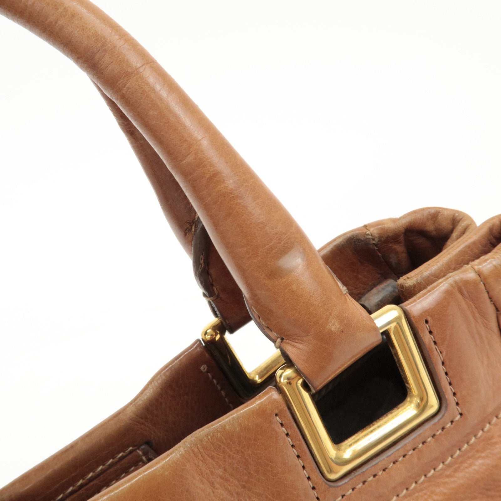 prada logo leather ribbon 2way bag hand bag brown bn2245 used prada logo leather ribbon 2way bag hand bag brown bn2245 used