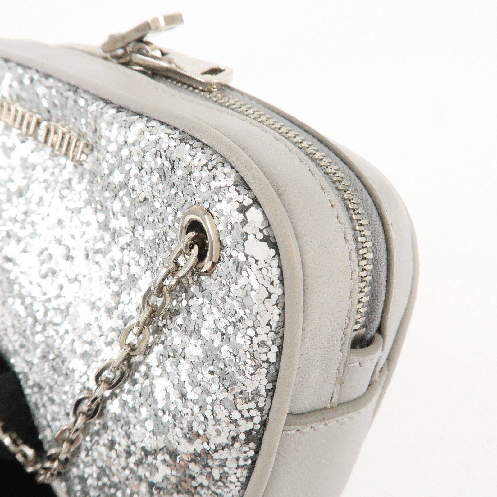 miu miu leather glitter pouch cosmetic pouch silver 5nd001 used miu miu leather glitter pouch cosmetic pouch silver 5nd001 used