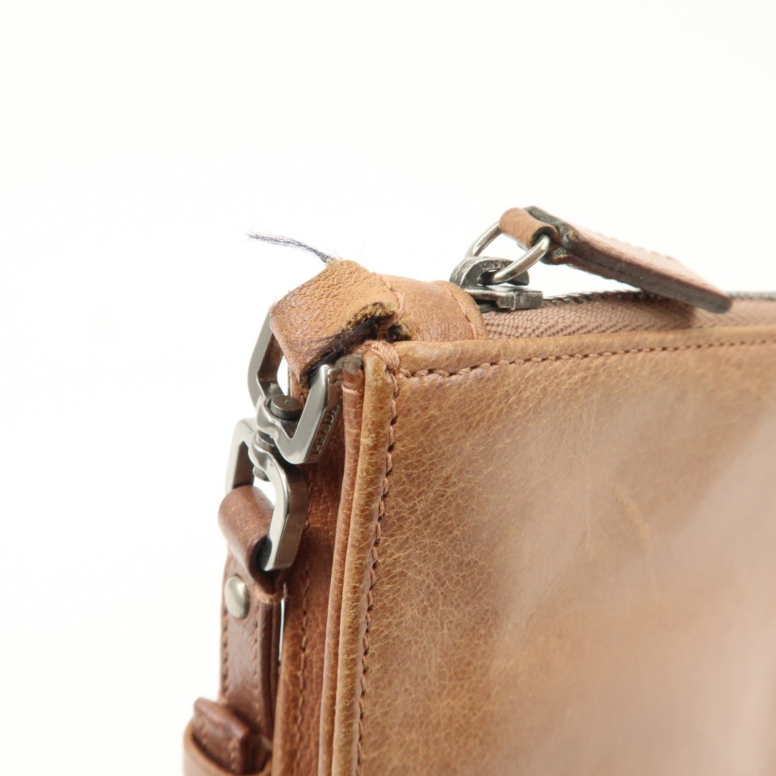 prada triangle logo leather shoulder bag hand bag brown used prada triangle logo leather shoulder bag hand bag brown used