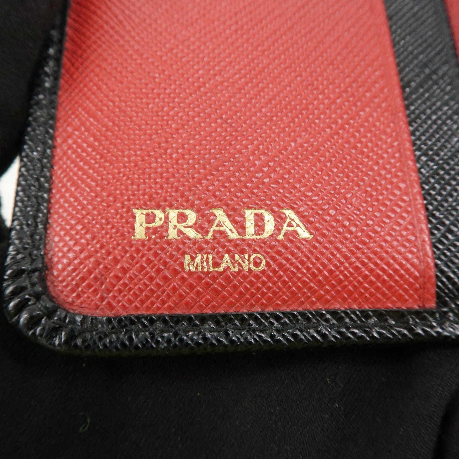 prada saffiano leather bi fold wallet black red gold 1ml018 used prada saffiano leather bi fold wallet black red gold 1ml018 used