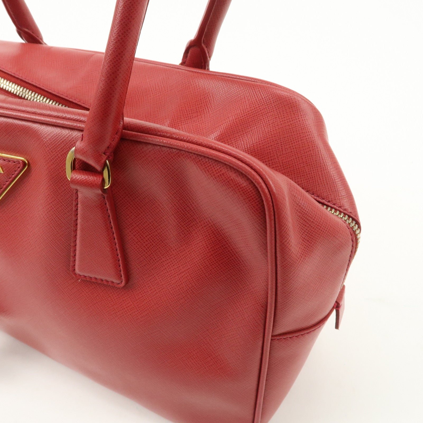 prada triangle logo saffiano leather boston bag hand bag red bl0095 used prada triangle logo saffiano leather boston bag hand bag red bl0095 used