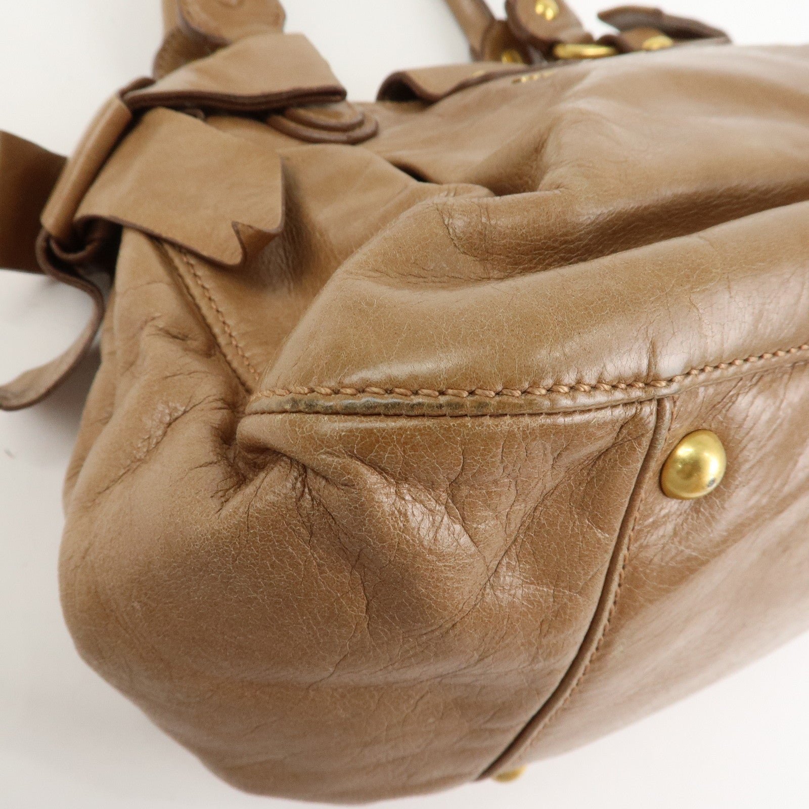 miu miu leather side ribbon 2way bag hand bag beige gold miu miu leather side ribbon 2way bag hand bag beige gold
