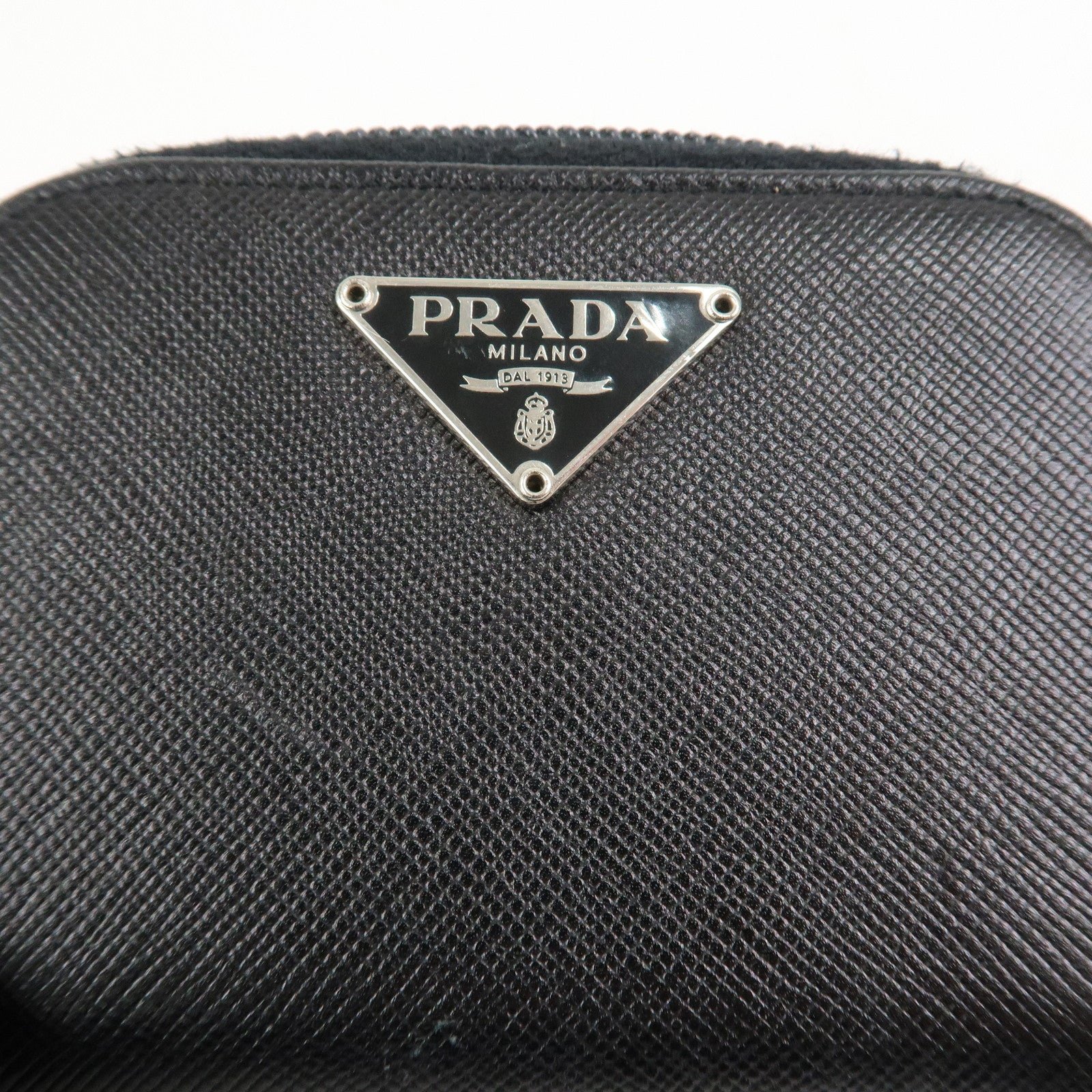 prada triangle logo saffiano leather round zippy coin case black prada triangle logo saffiano leather round zippy coin case black