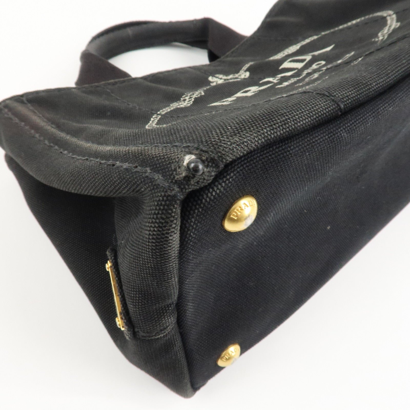 prada logo canapa mini canvas tote bag hand bag black bn2439 used prada logo canapa mini canvas tote bag hand bag black bn2439 used