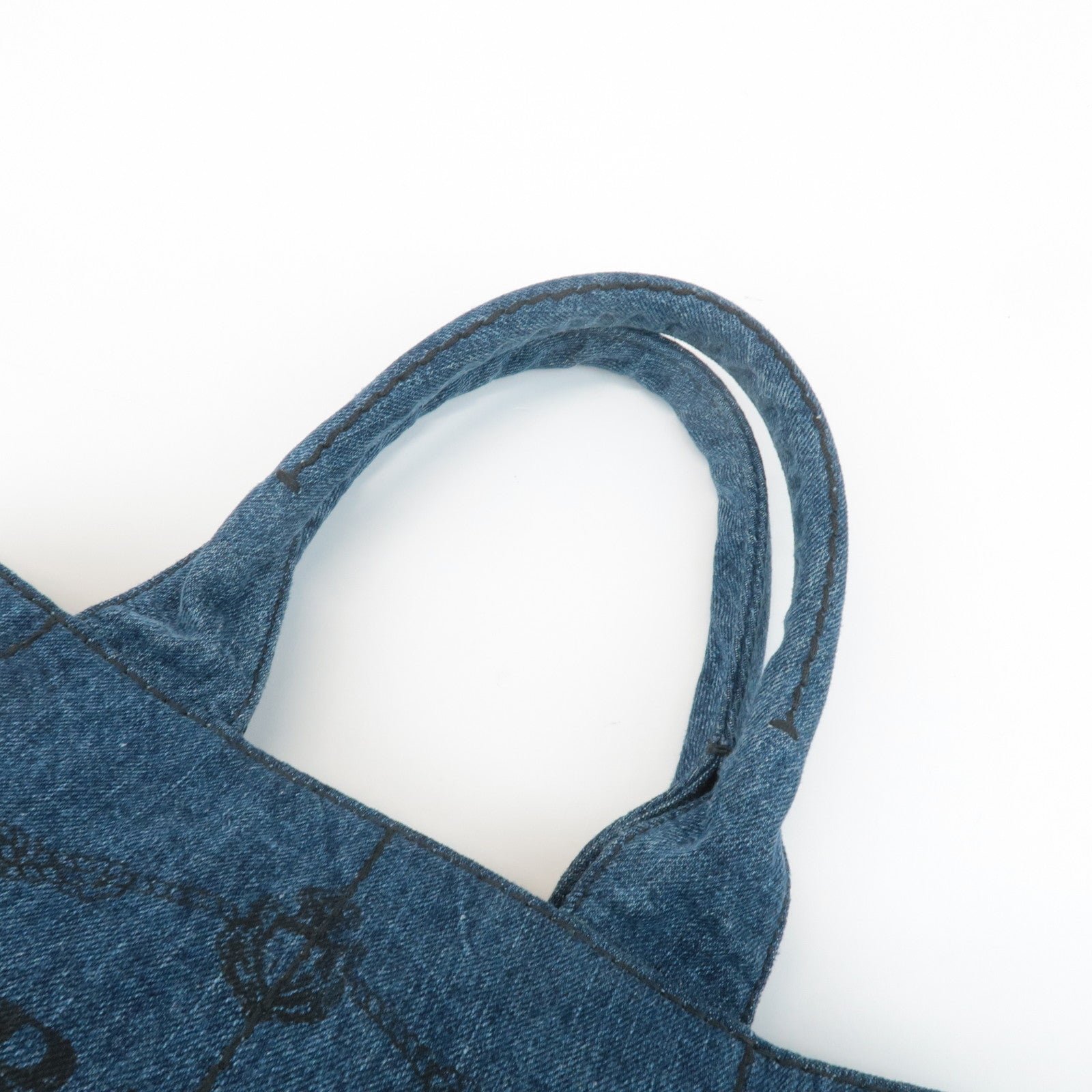 prada triangle logo canapa canvas denim hand bag navy b1877b used prada triangle logo canapa canvas denim hand bag navy b1877b used