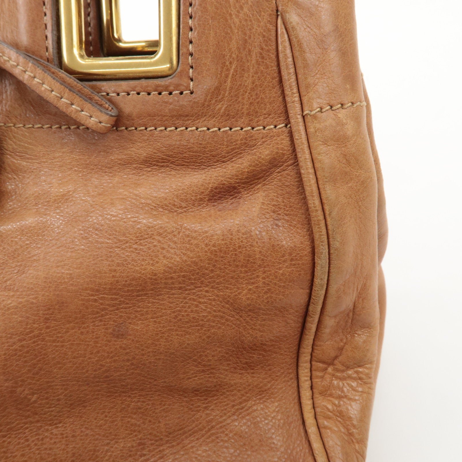 prada logo leather ribbon 2way bag hand bag brown bn2245 used prada logo leather ribbon 2way bag hand bag brown bn2245 used