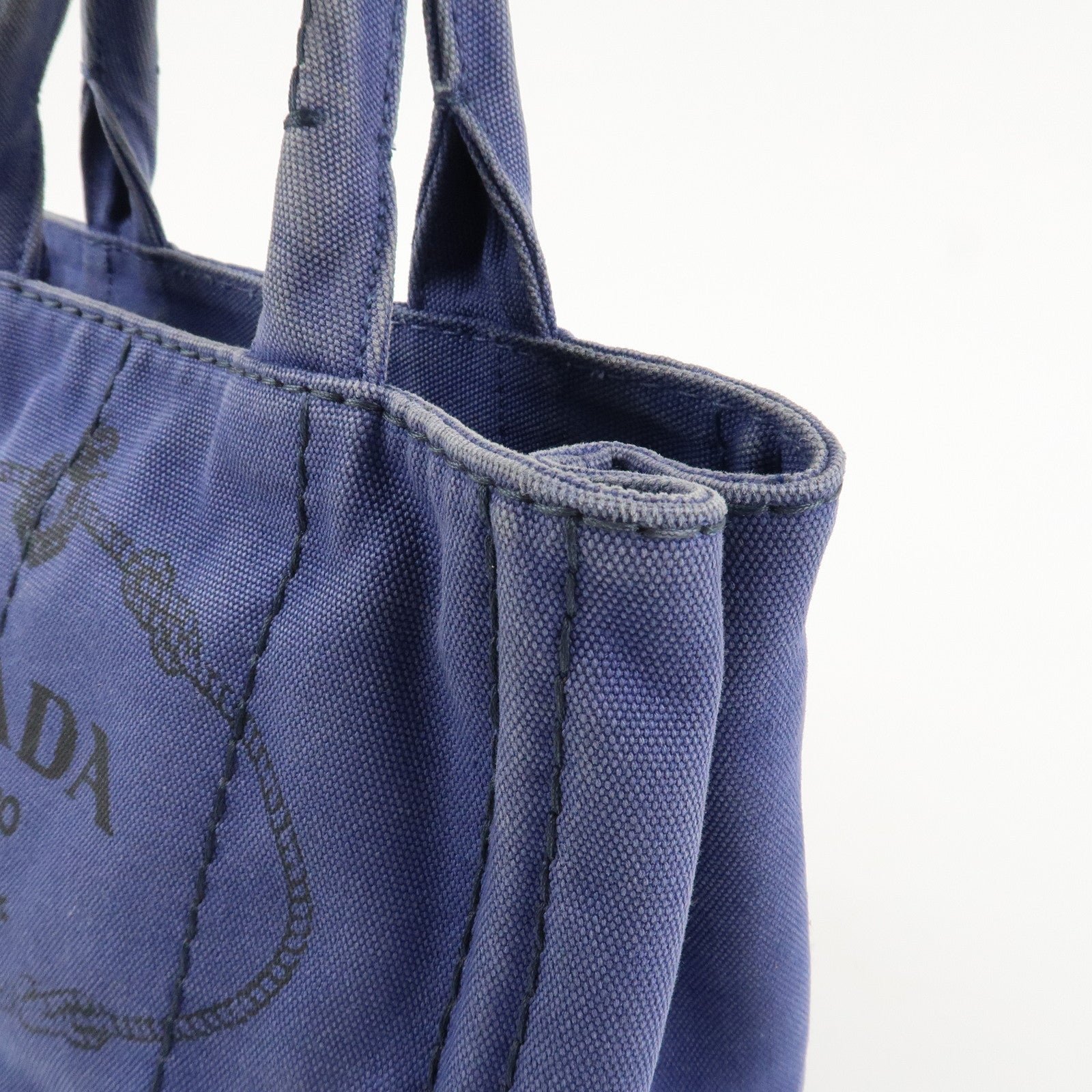prada logo canapa canvas 2way tote bag hand bag navy b2642b used prada logo canapa canvas 2way tote bag hand bag navy b2642b used