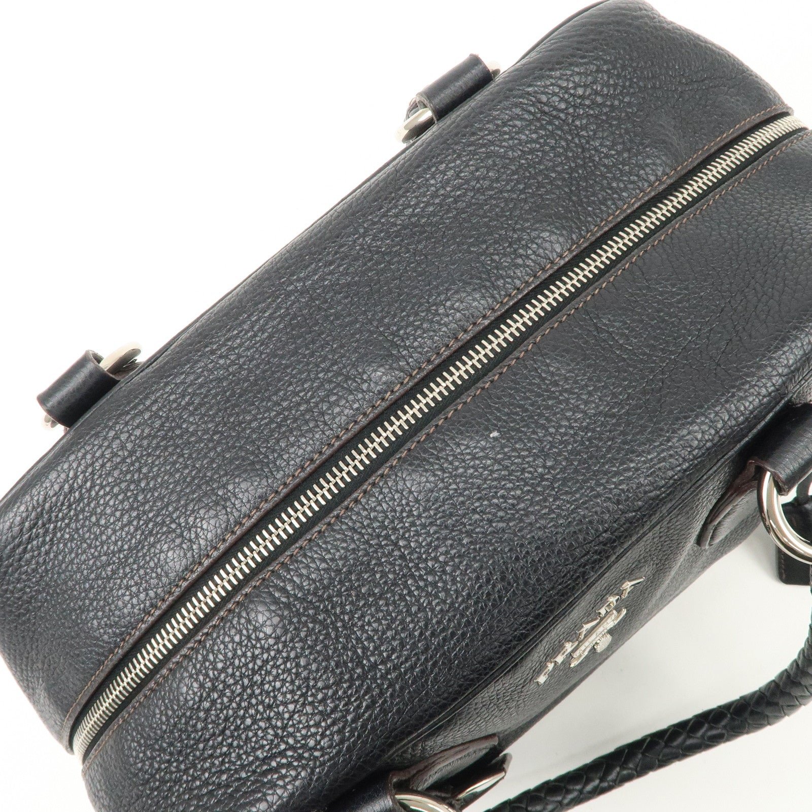prada logo leather hand bag mini boston bag black bl0471 used prada logo leather hand bag mini boston bag black bl0471 used