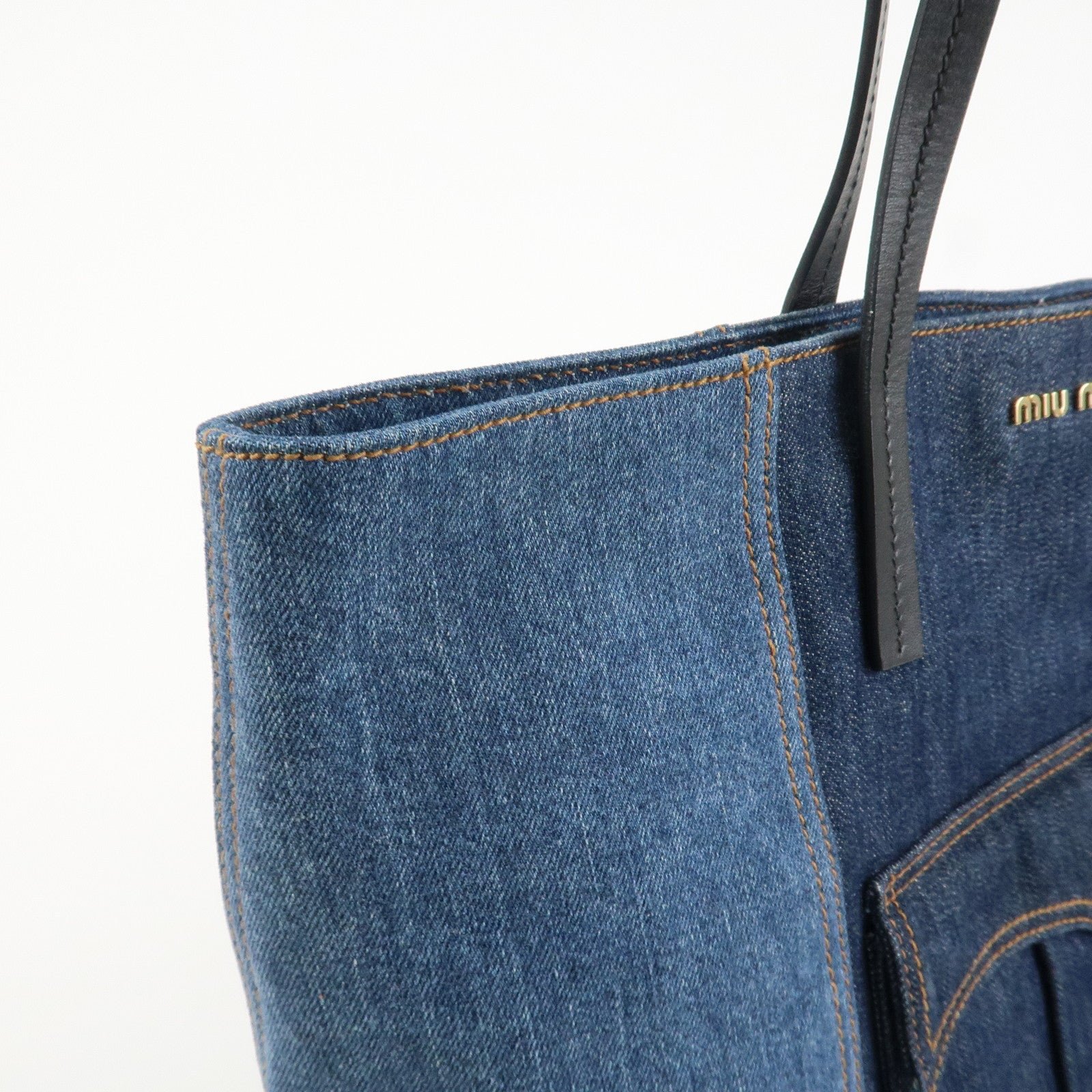 miu miu leather denim tote bag shoulder bag navy 5bg024 used miu miu leather denim tote bag shoulder bag navy 5bg024 used