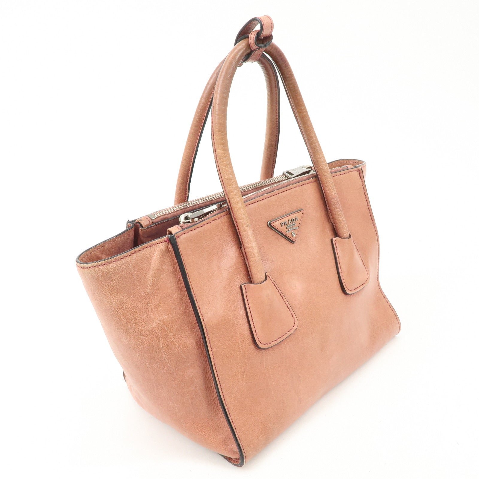 prada triangle logo leather 2way tote bag hand bag pink b2625m prada triangle logo leather 2way tote bag hand bag pink b2625m
