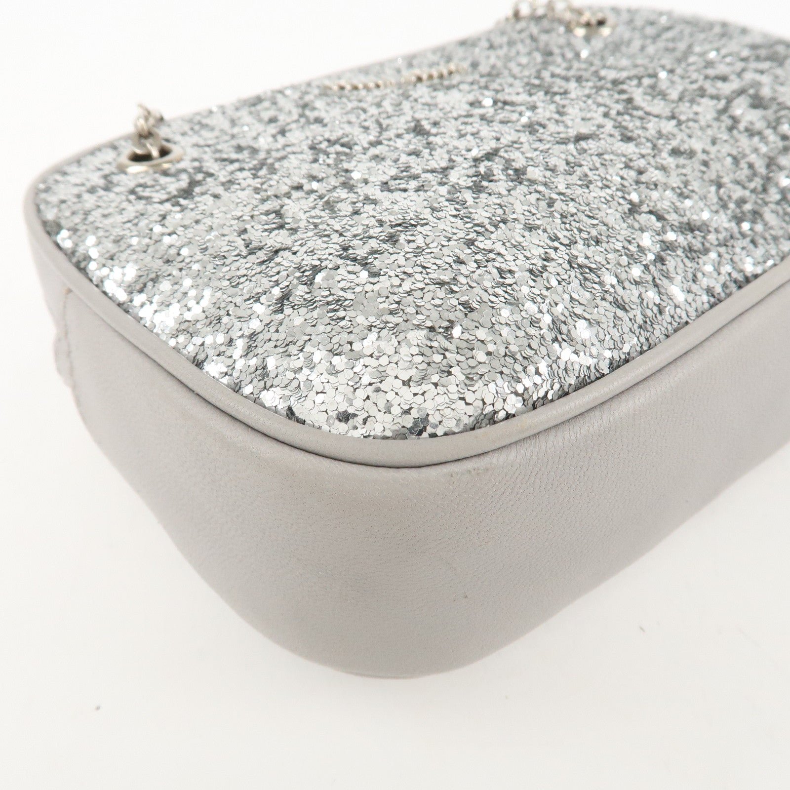miu miu leather glitter pouch cosmetic pouch silver 5nd001 used miu miu leather glitter pouch cosmetic pouch silver 5nd001 used