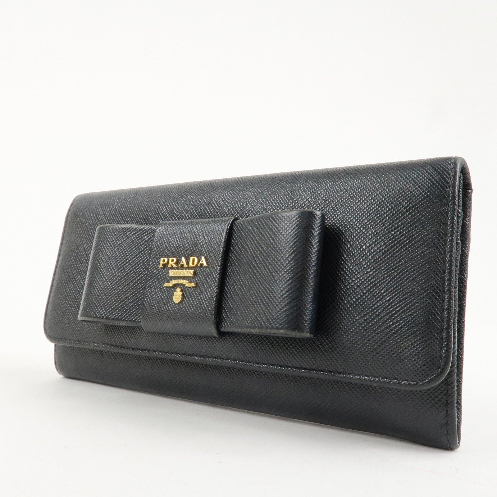 prada saffiano leather flap bi fold long wallet black gold 1mh132 used prada saffiano leather flap bi fold long wallet black gold 1mh132 used