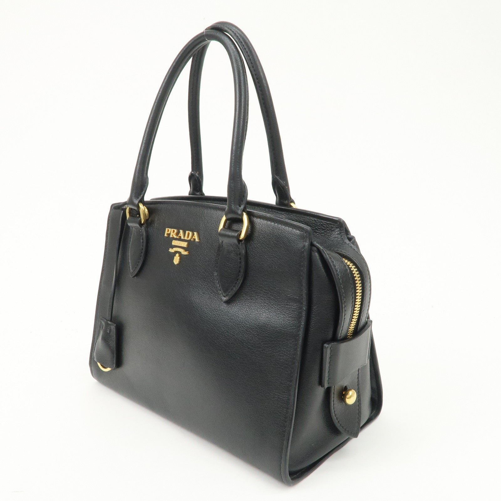 prada leather 2way bag hand bag black gold hardware used prada leather 2way bag hand bag black gold hardware used