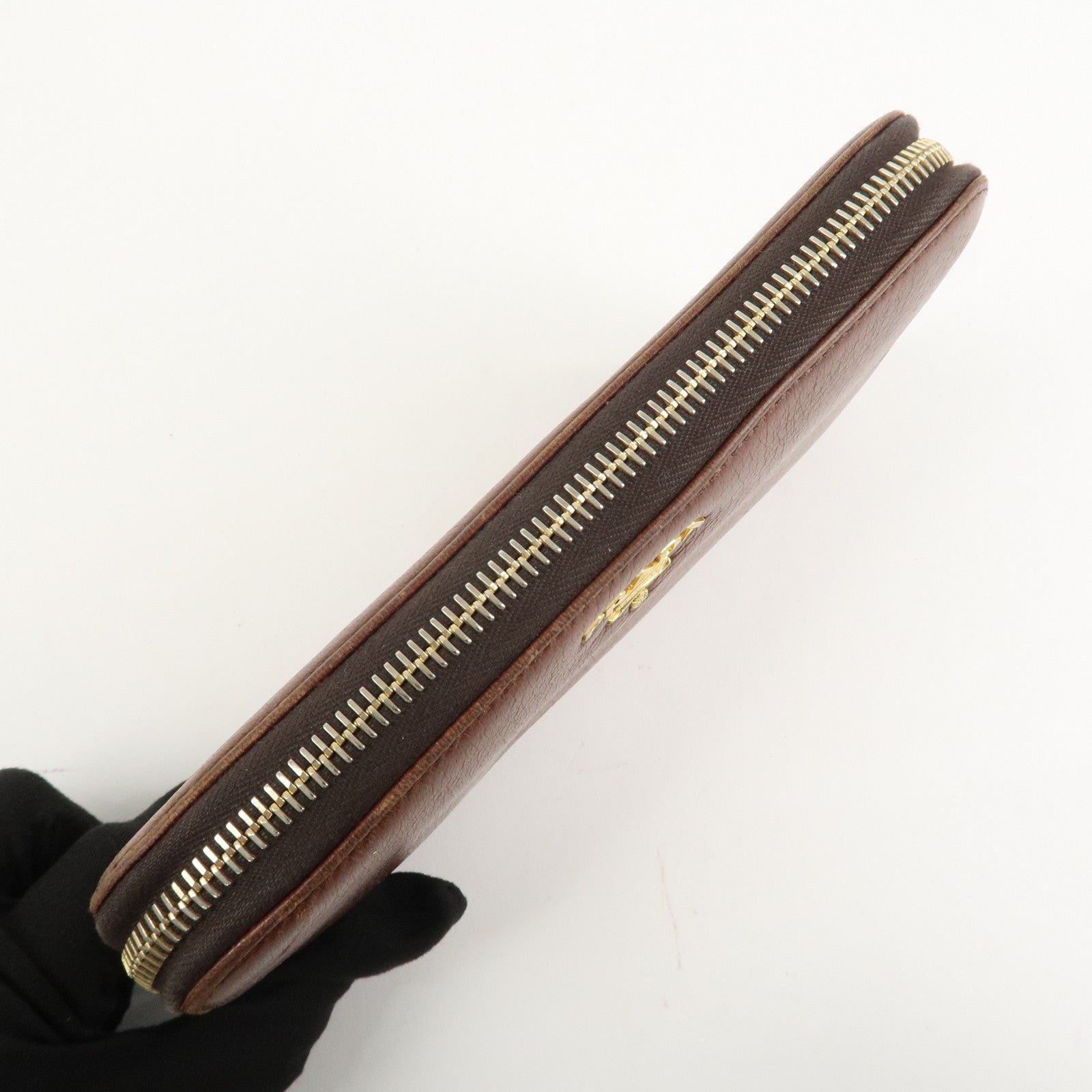 prada saffiano leather round zippy long wallet brown 1m0506 used prada saffiano leather round zippy long wallet brown 1m0506 used