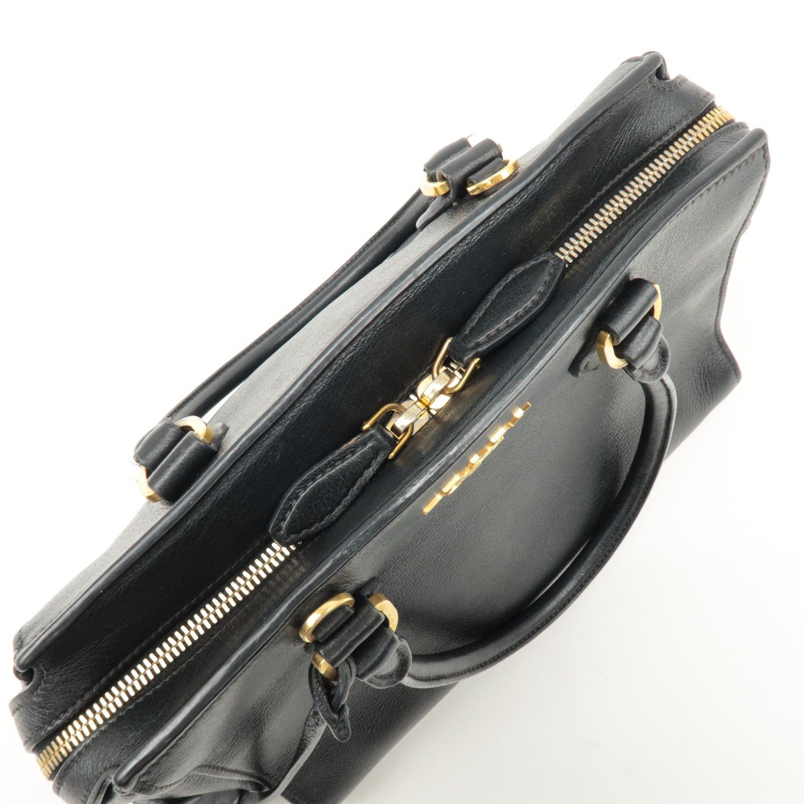 prada leather 2way bag shoulder hand bag black gold used prada leather 2way bag shoulder hand bag black gold used