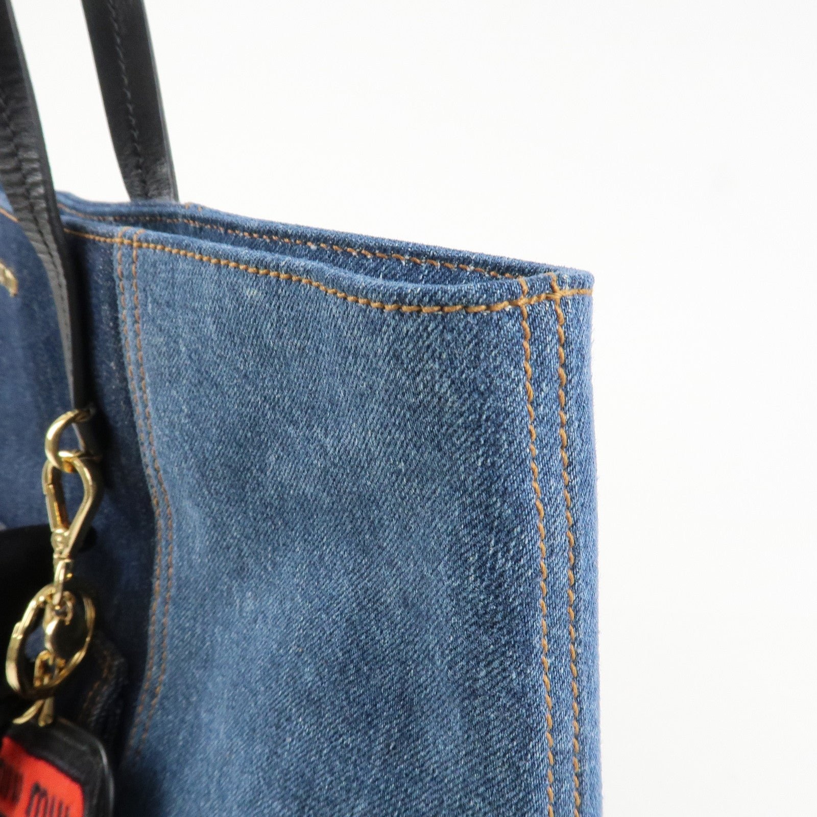 miu miu leather denim tote bag shoulder bag navy 5bg024 used miu miu leather denim tote bag shoulder bag navy 5bg024 used
