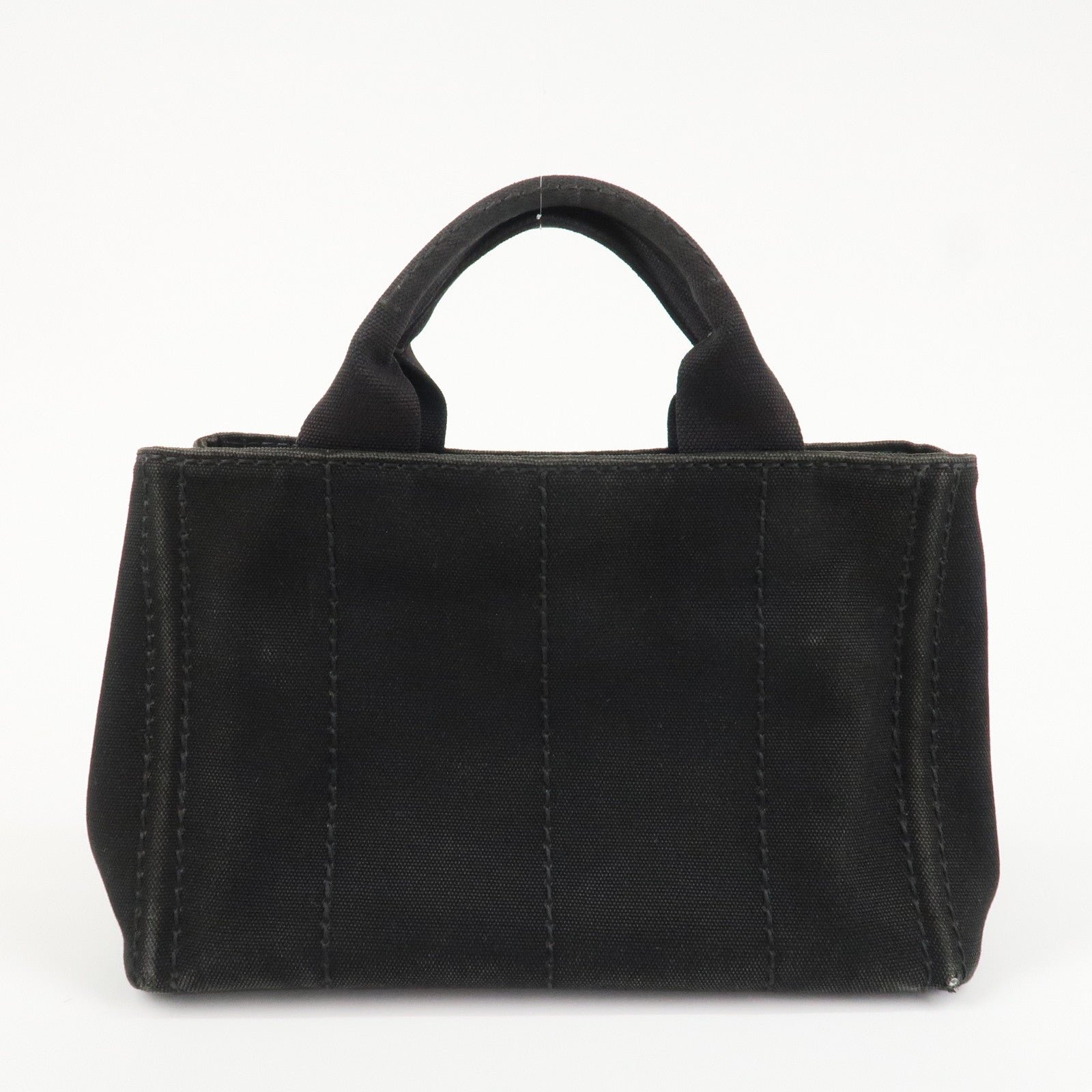 prada logo canapa mini canvas tote bag hand bag black bn2439 used prada logo canapa mini canvas tote bag hand bag black bn2439 used